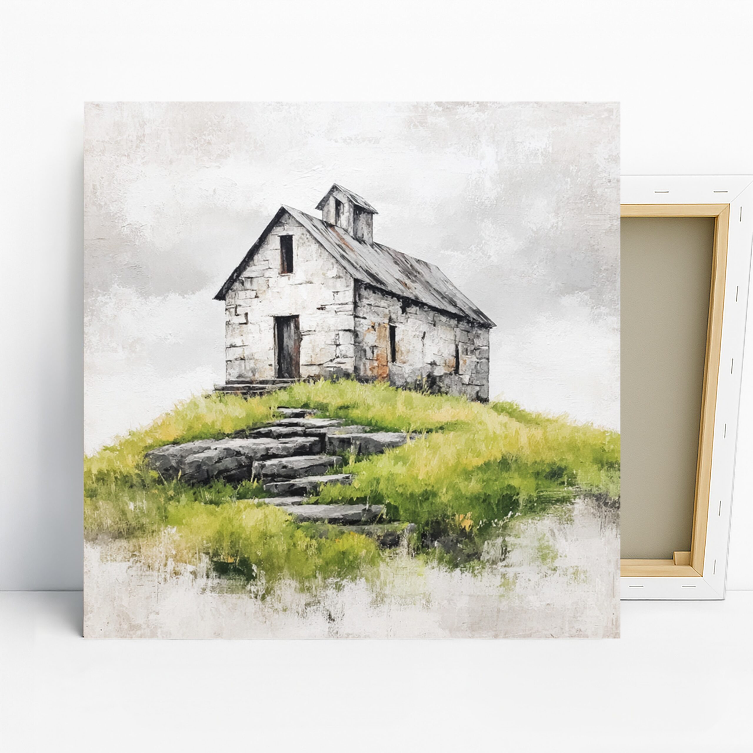 Rustic Barn Art, Canvas or Poster, Nature Farmhouse Decor, Living Room Bedroom Dining Room Wall Art, White Green Brown and Grey
