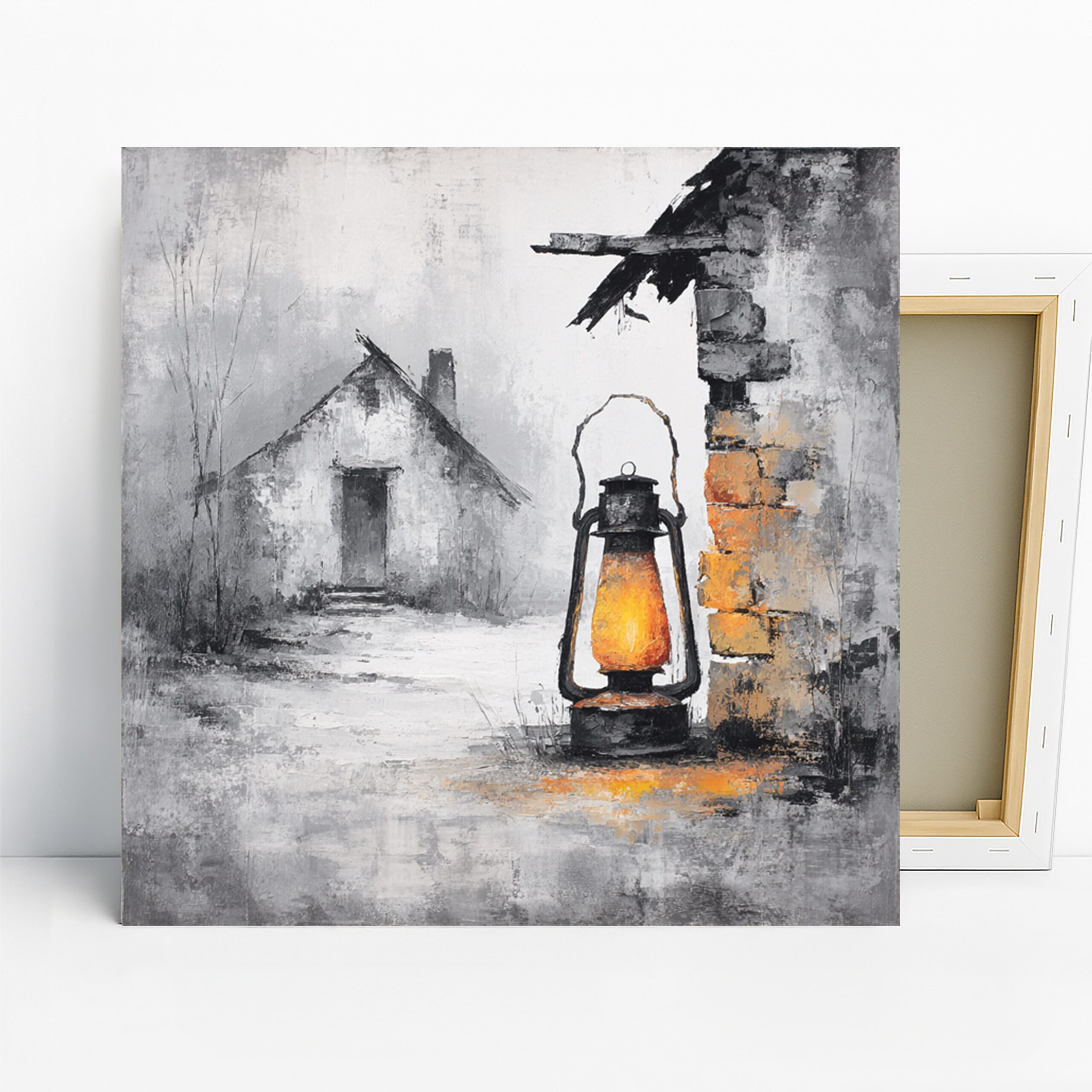 Rustic Lantern Art, Canvas or Poster, Vintage Rustic Decor, Living Room Bedroom Dining Room Wall Art, Orange Grey White and Black