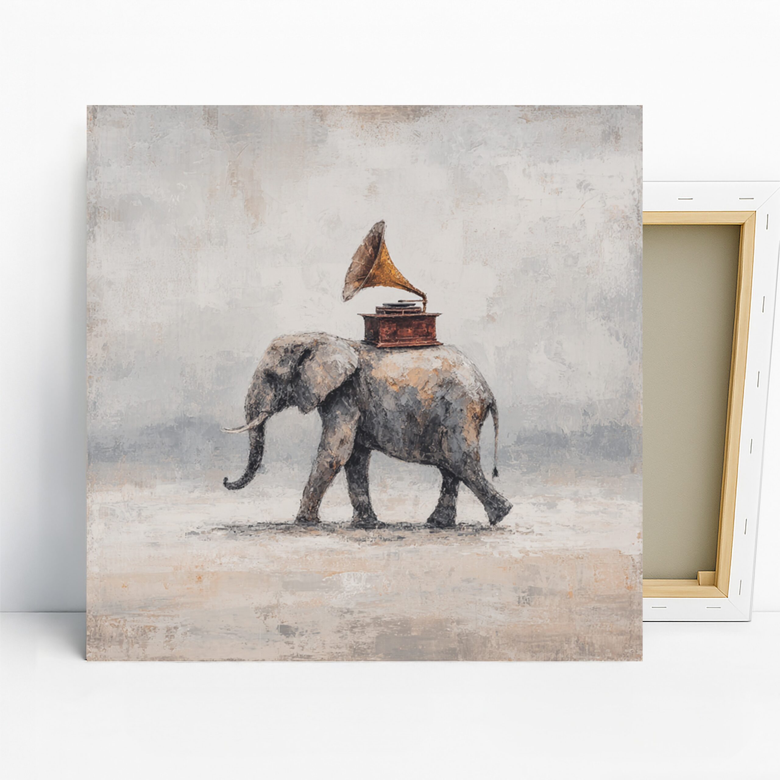 Elephant Art, Canvas or Poster, Whimsical Contemporary Decor, Living Room Office Bedroom Children’s Room Wall Art, Grey Brown Gold White