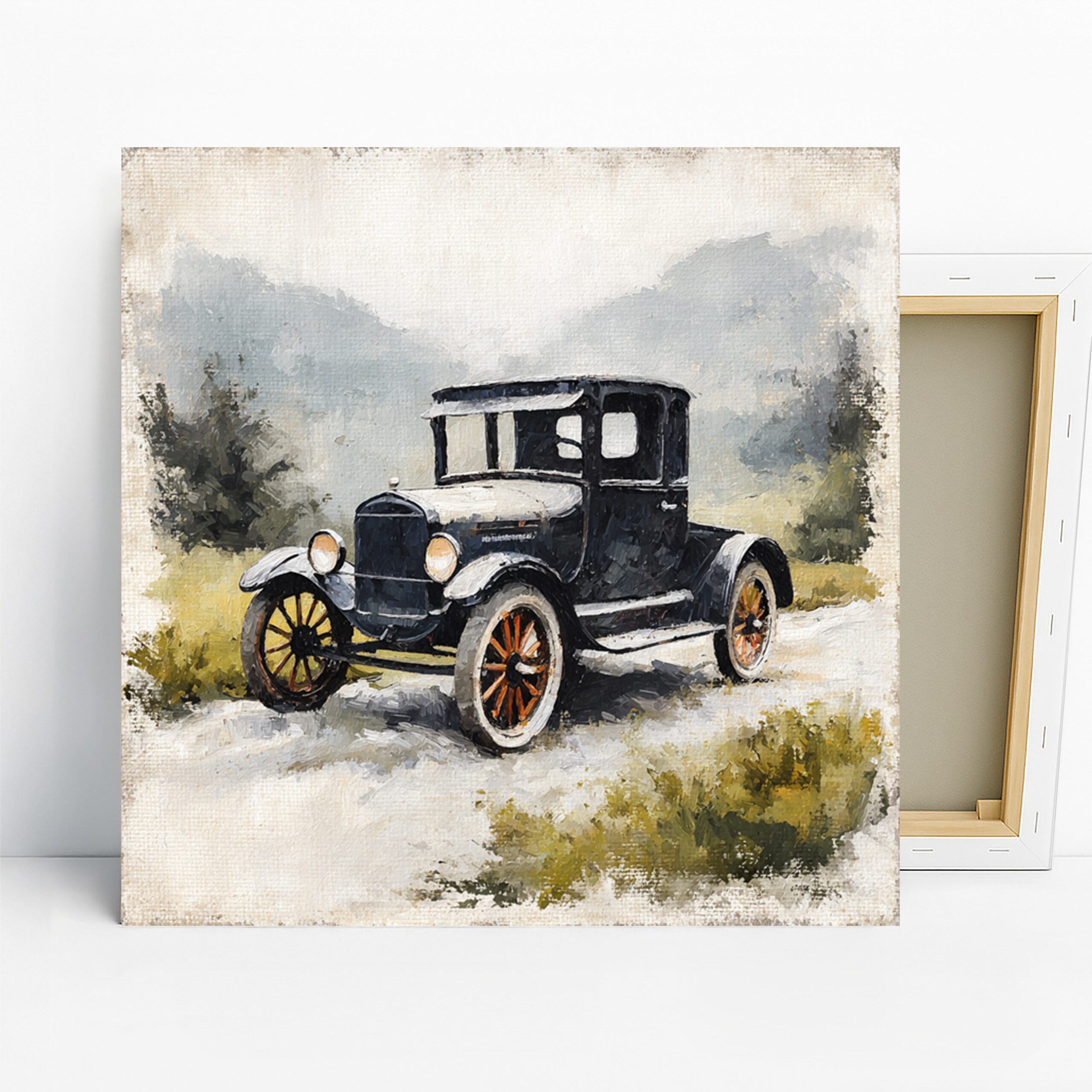 Classic Ford Model T Art, Canvas or Poster, Vintage Retro Decor, Living Room Office Garage Wall Art, Black White Brown Grey