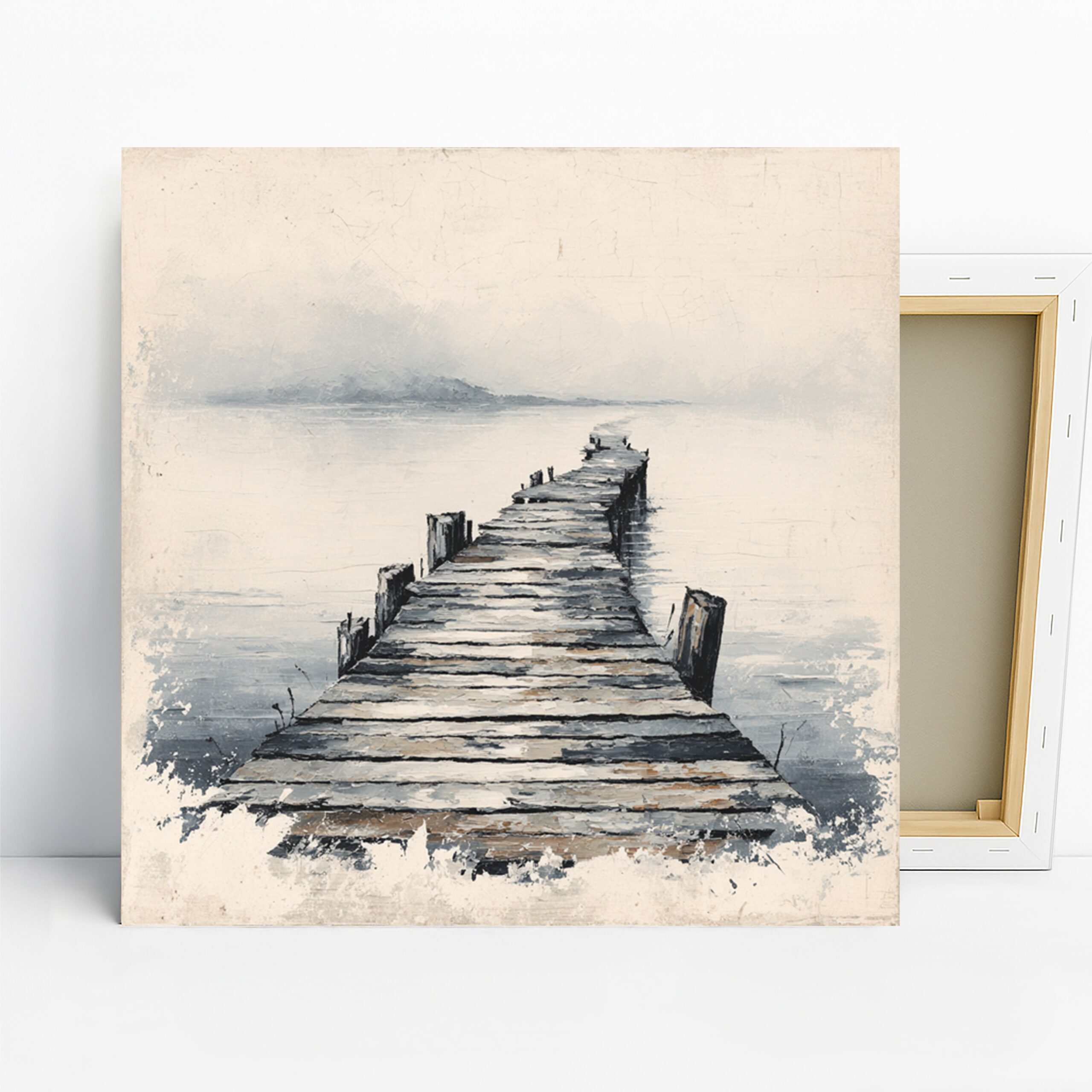Serene Pier Art, Canvas or Poster, Minimalism Coastal Decor, Living Room Bedroom Bathroom Office Wall Art, Blue Grey White