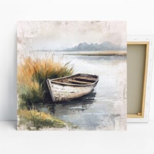 Tranquil Lakeside Boat Art
