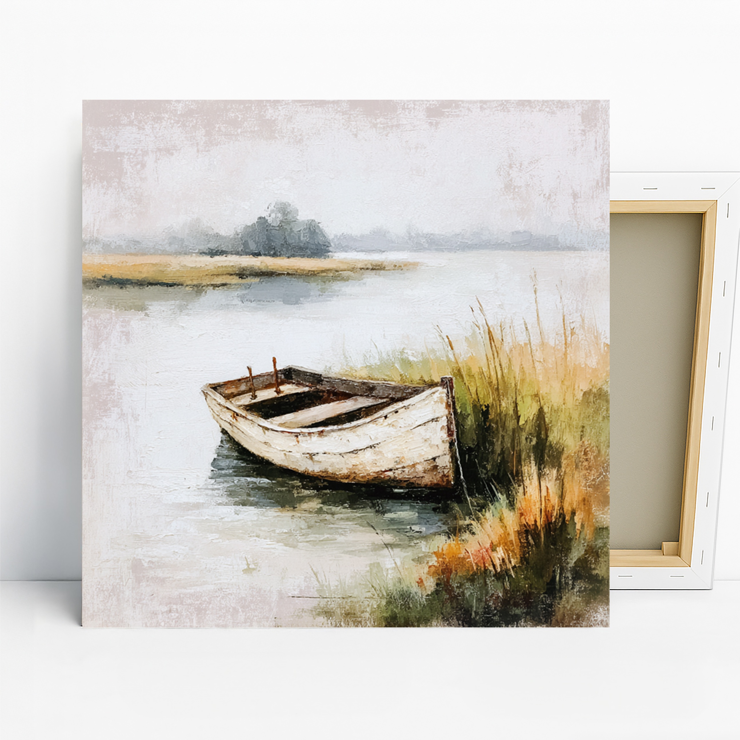 Serene Lakeside Boat Art