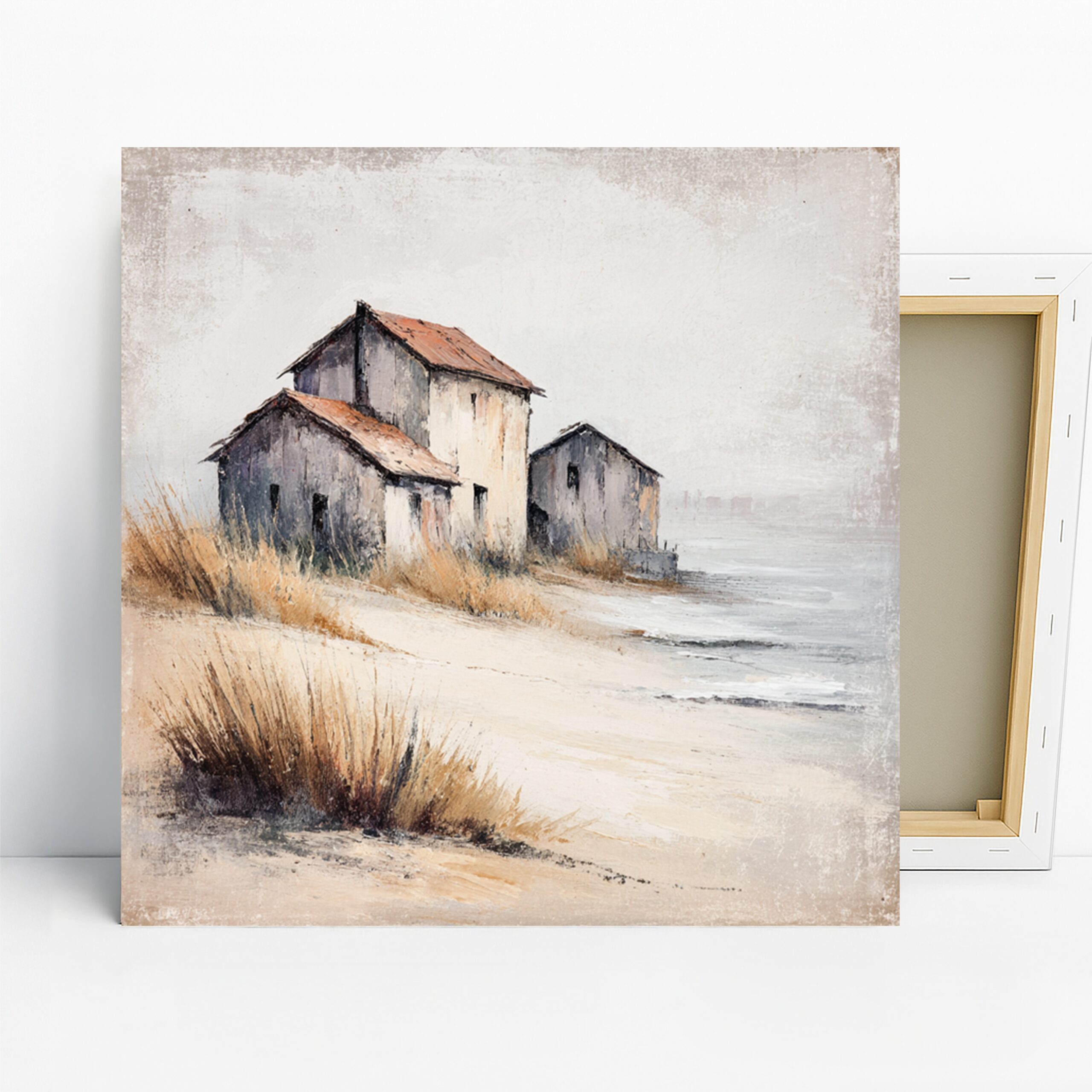 Coastal Barn Art, Canvas or Poster, Vintage Rustic Decor, Living Room Bedroom Dining Room Sunroom Wall Art, Grey Beige Brown and White