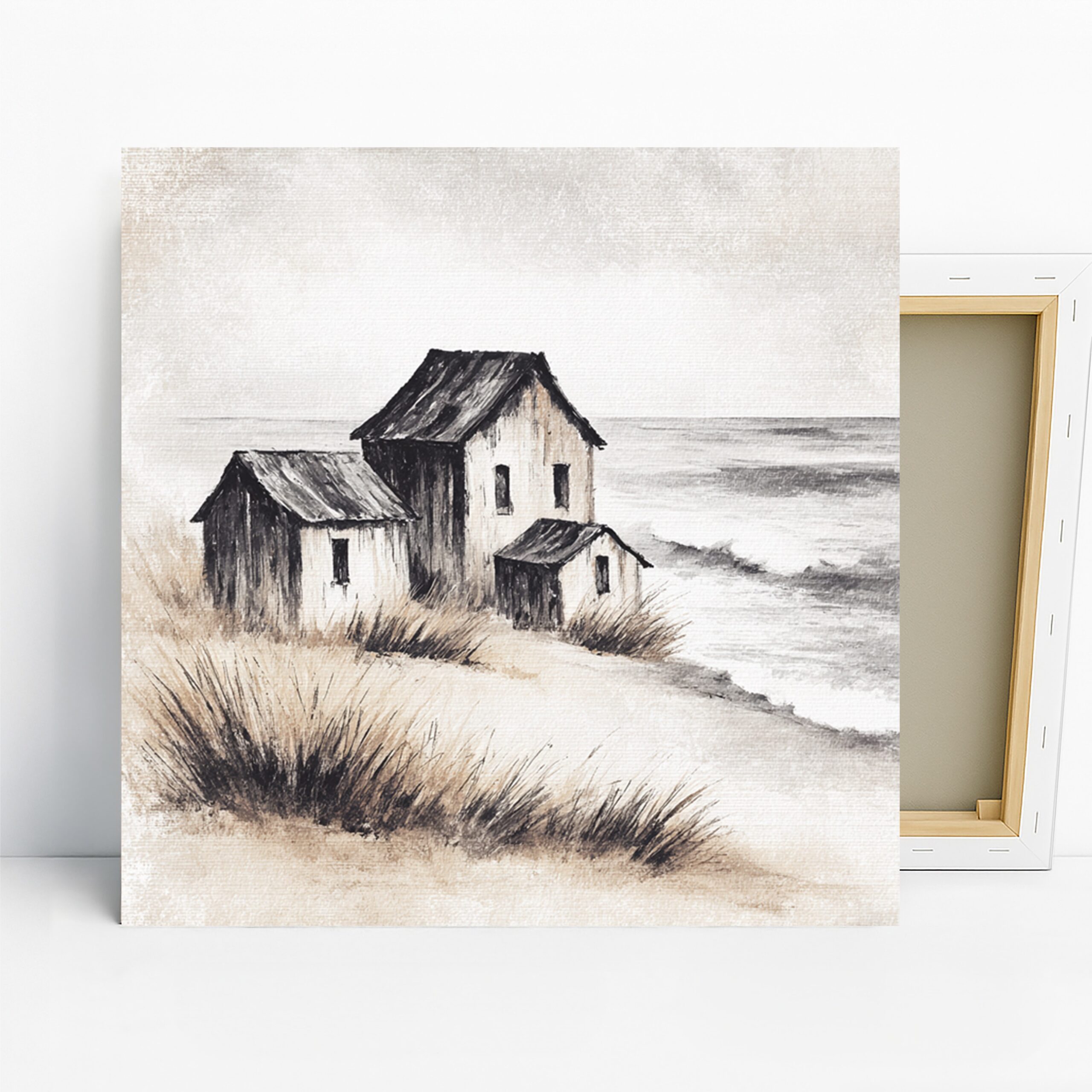 Coastal Barn Art, Canvas or Poster, Nature Rustic Decor, Living Room Bedroom Dining Room Wall Art, Black White Beige Grey