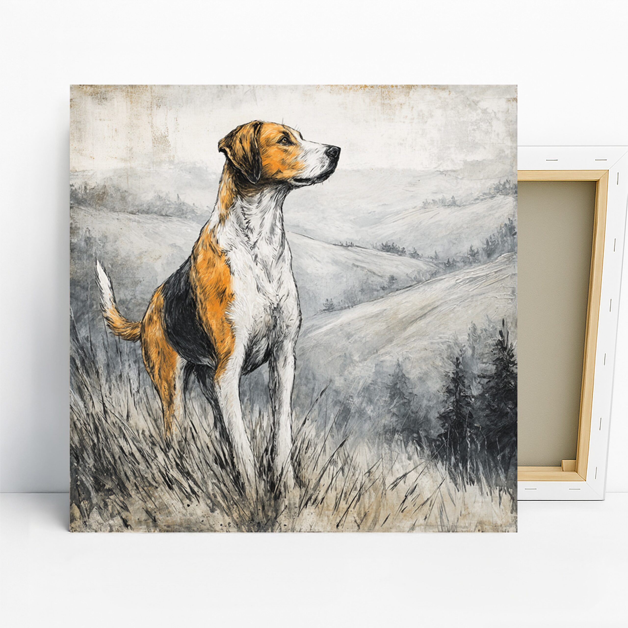 Beagle Dog Art, Canvas or Poster, Contemporary Farmhouse Decor, Living Room Office Bedroom Dining Room Wall Art, Orange White Black Brown