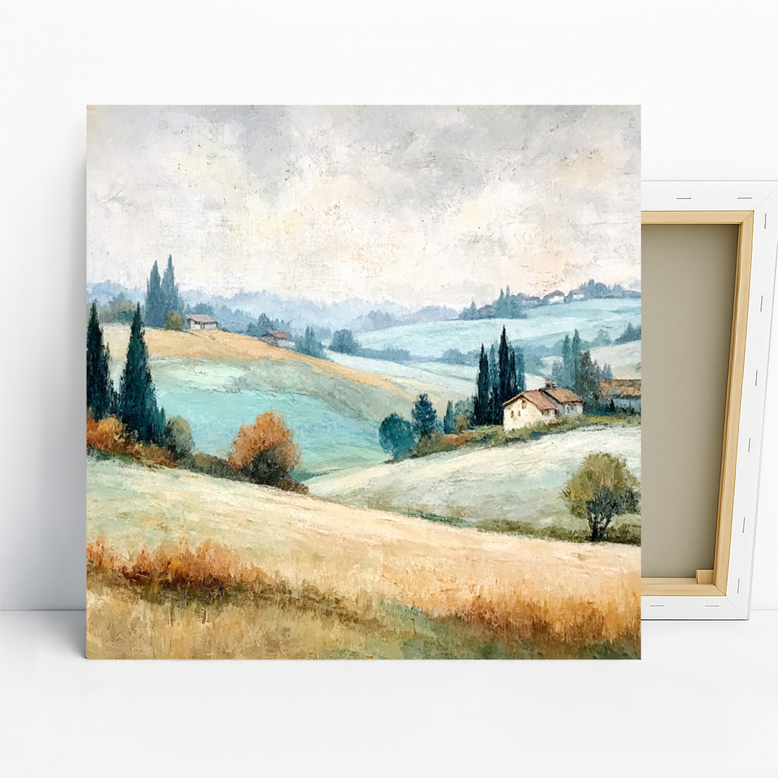 Tuscan Countryside Art, Canvas or Poster, Impressionism Rustic Decor, Living Room Bedroom Dining Room Wall Art, Green Blue Beige Brown