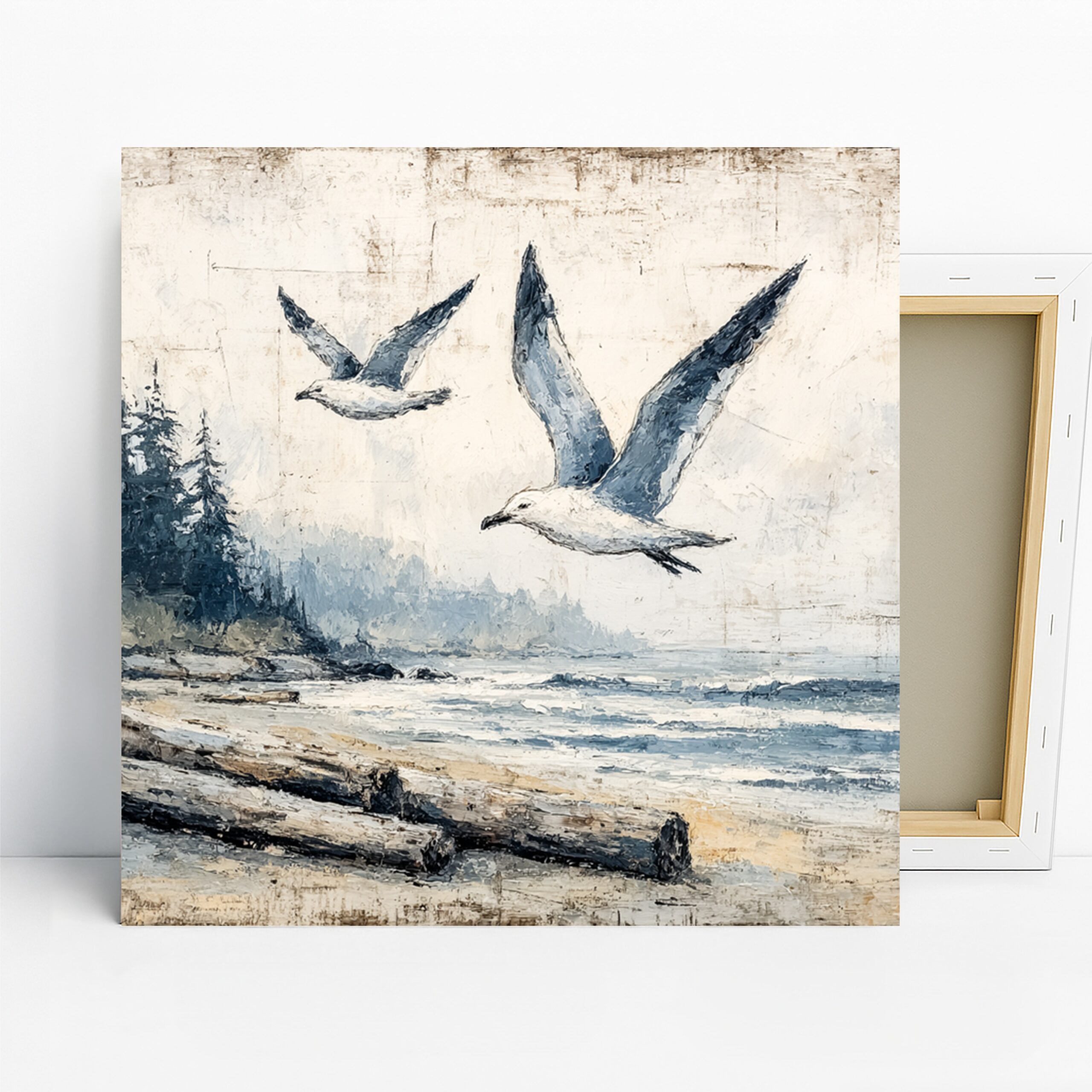 Seagull Flight Art, Canvas or Poster, Nature Coastal Decor, Living Room Bedroom Office Wall Art, Blue Grey White, Minimalist Home Decor