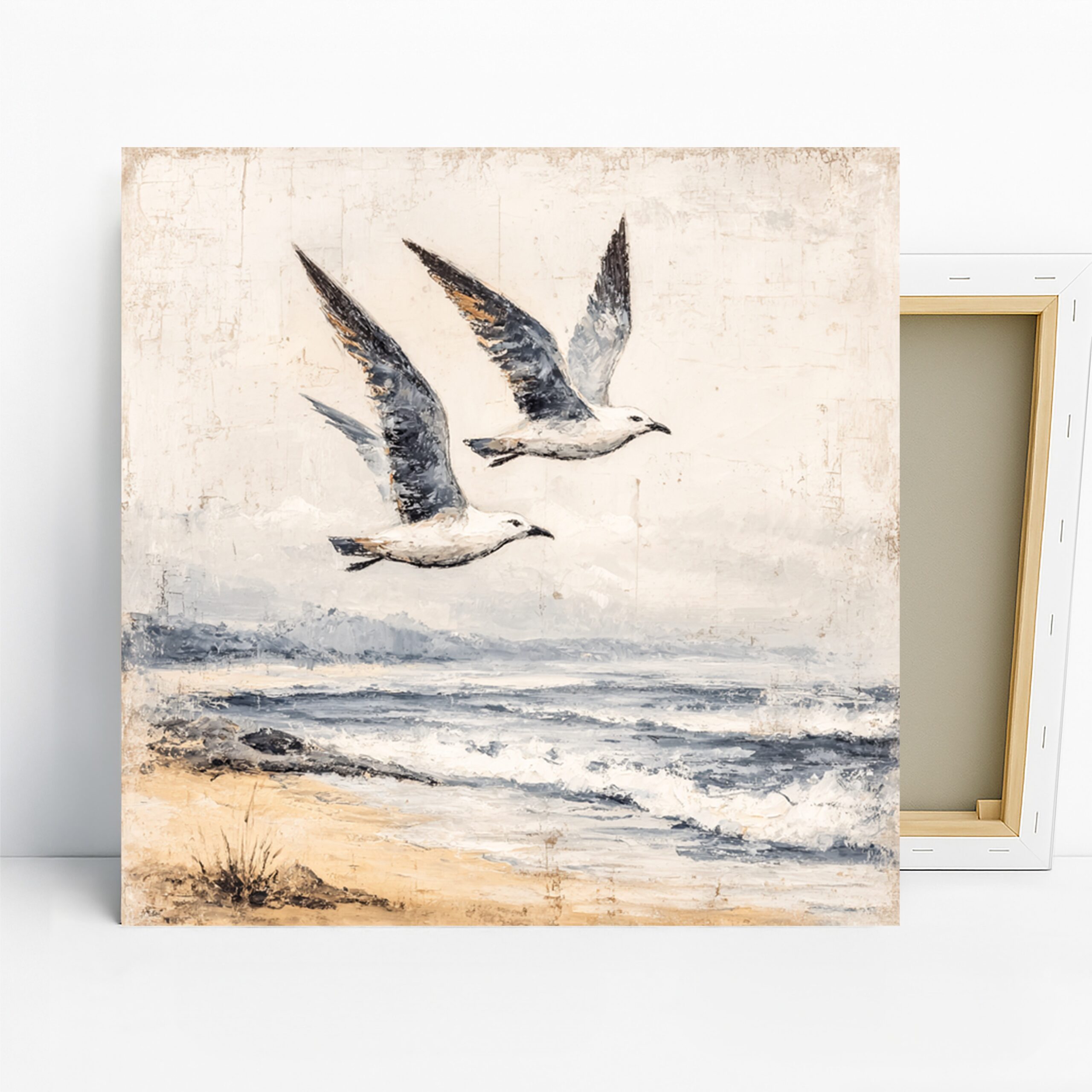 Seagull Art, Canvas or Poster, Nature Coastal Decor, Living Room Bedroom Bathroom Dining Room Wall Art, Blue Grey White Beige