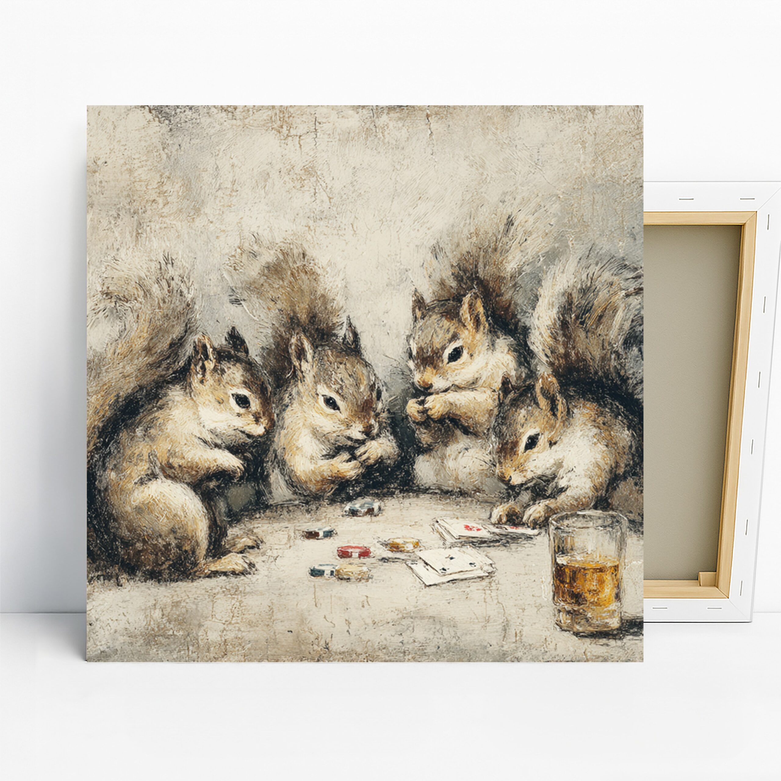 Squirrel Poker Night Art, Canvas or Poster, Whimsical Decor, Game Room Office Living Room Dining Room Wall Art, Brown Beige Yellow White
