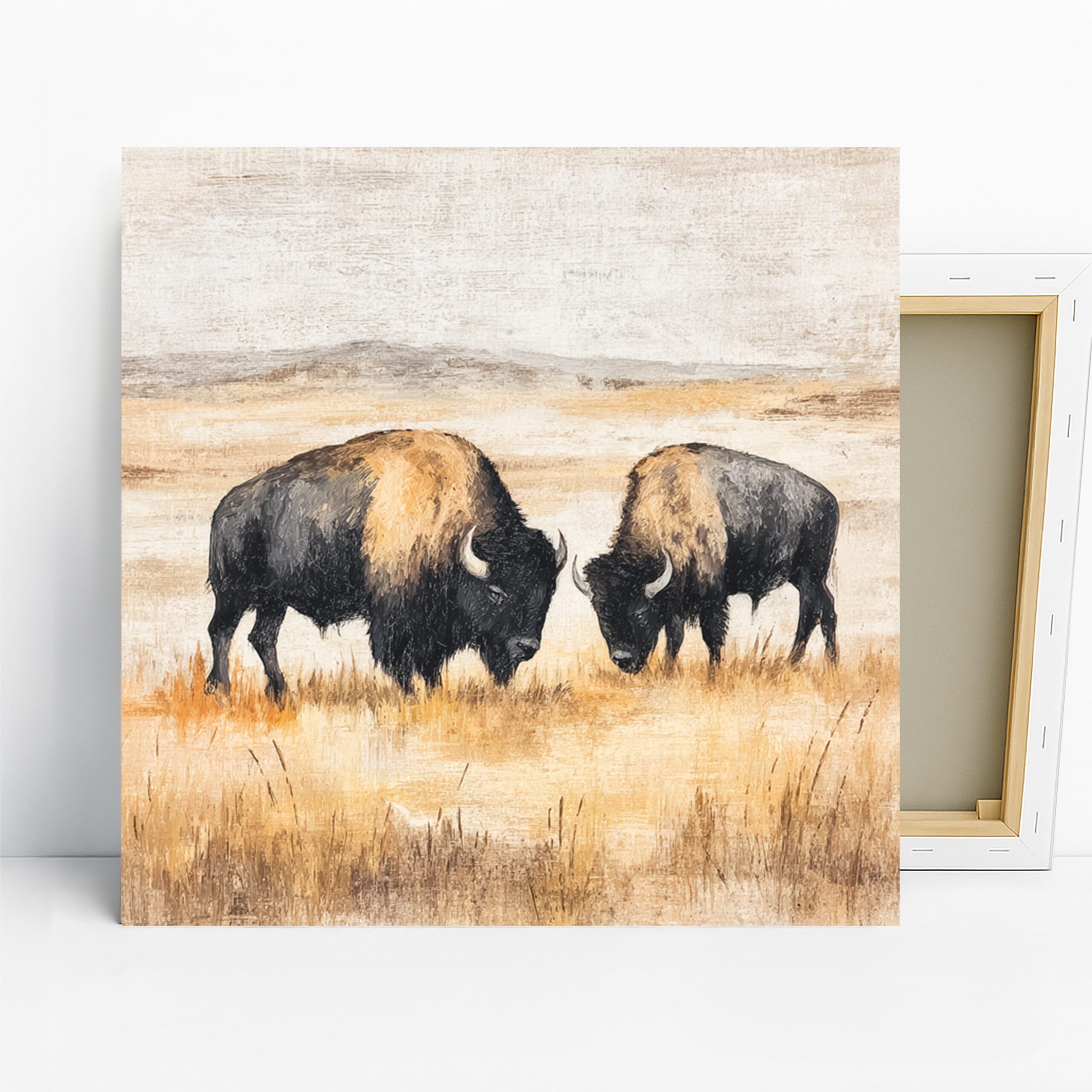 Bison Art, Canvas or Poster, Nature Rustic Farmhouse Decor, Living Room Office Bedroom Wall Art, Brown Black Beige and White