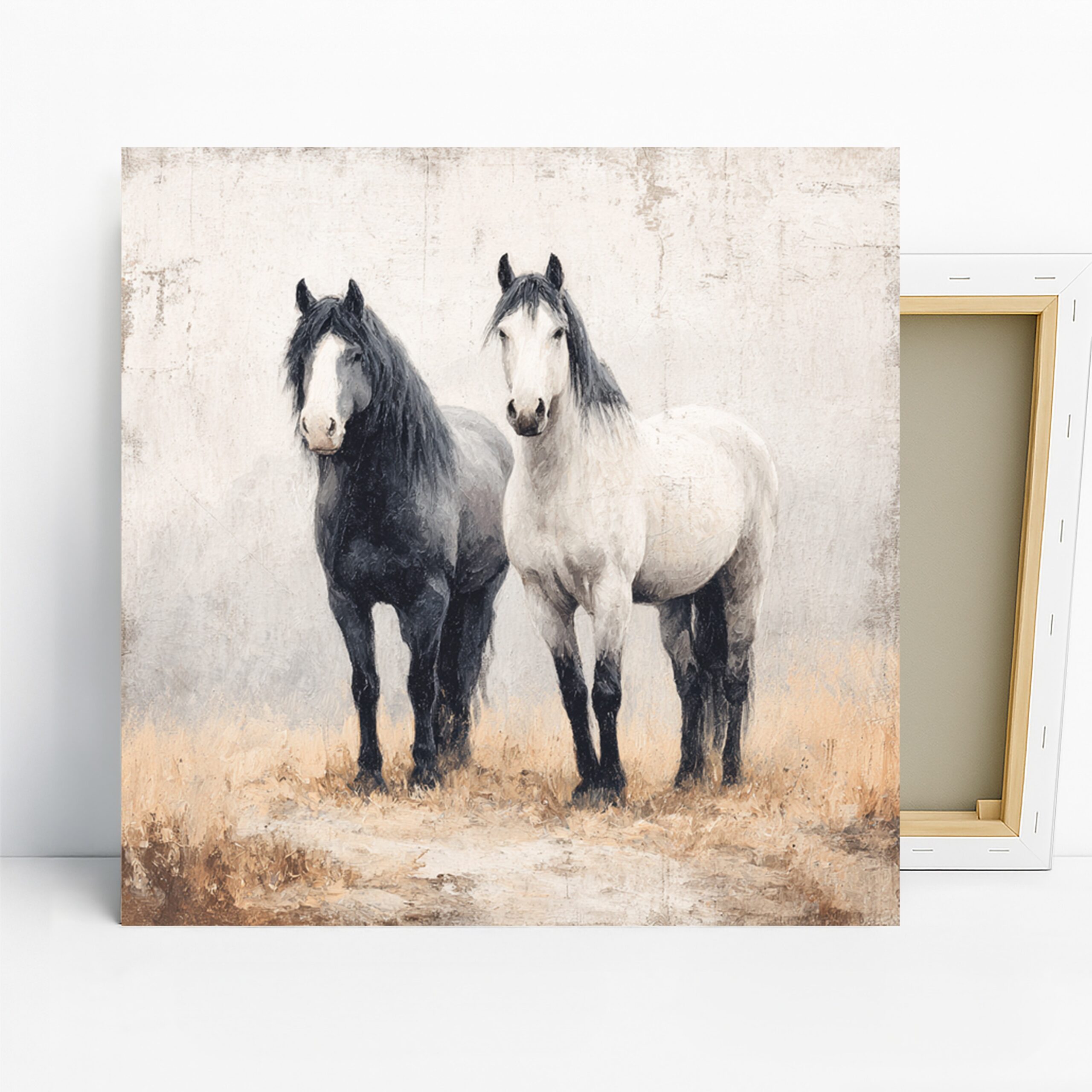 Horse Art, Canvas or Poster, Contemporary Rustic Farmhouse Decor, Living Room Bedroom Office Wall Art, Black White Grey Beige
