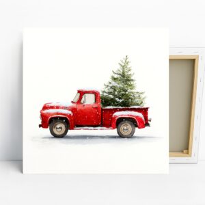 Red Truck Christmas Tree Art