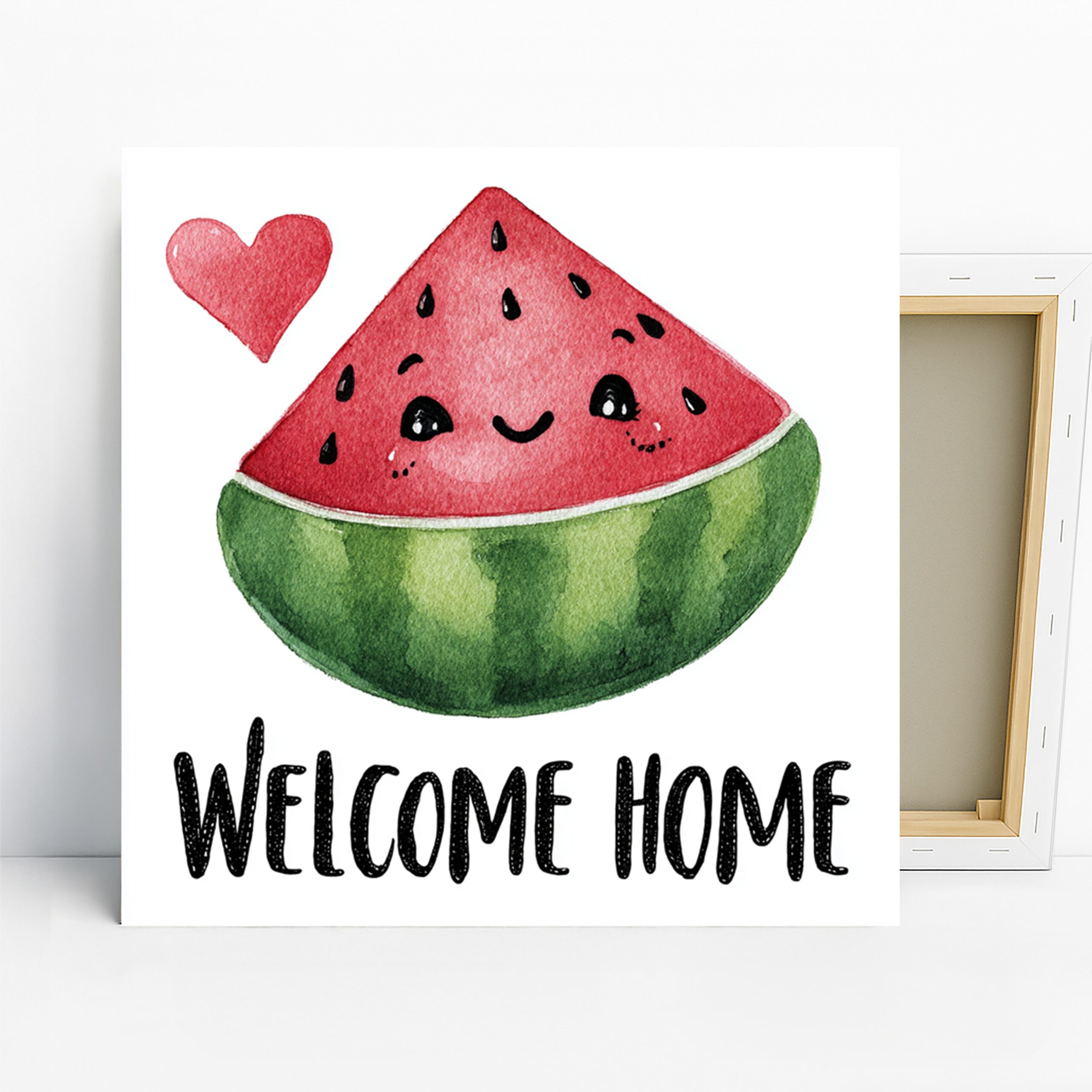 Watermelon Welcome Home Art, Canvas or Poster, Whimsical Nature Decor, Kitchen Dining Room Living Room Wall Art, Red Green Black