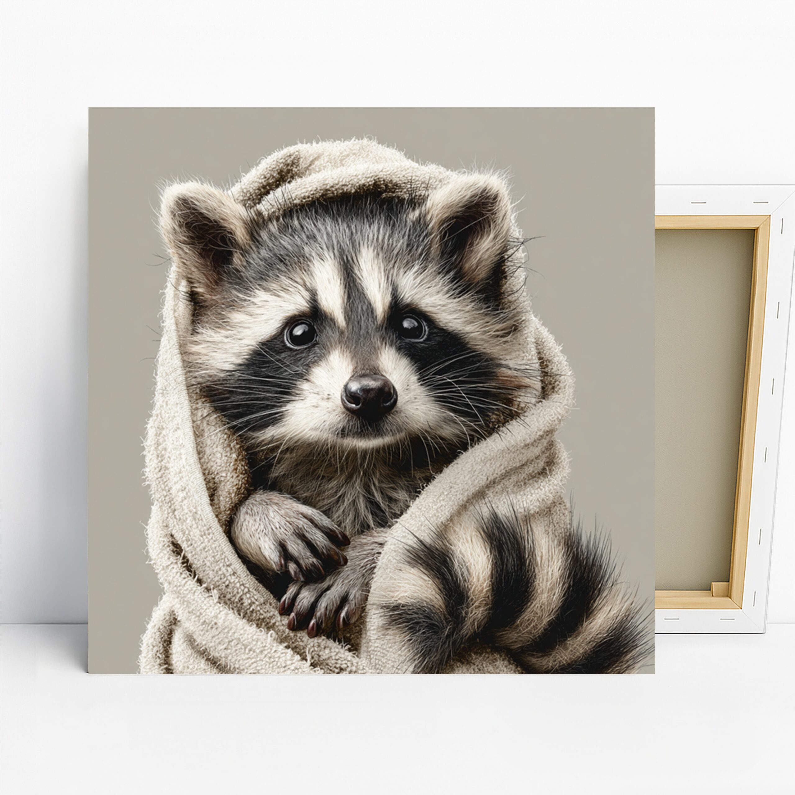 Raccoon Art, Canvas or Poster, Whimsical Rustic Decor, Bathroom Nursery Children's Room Wall Art, Brown Black Grey and White