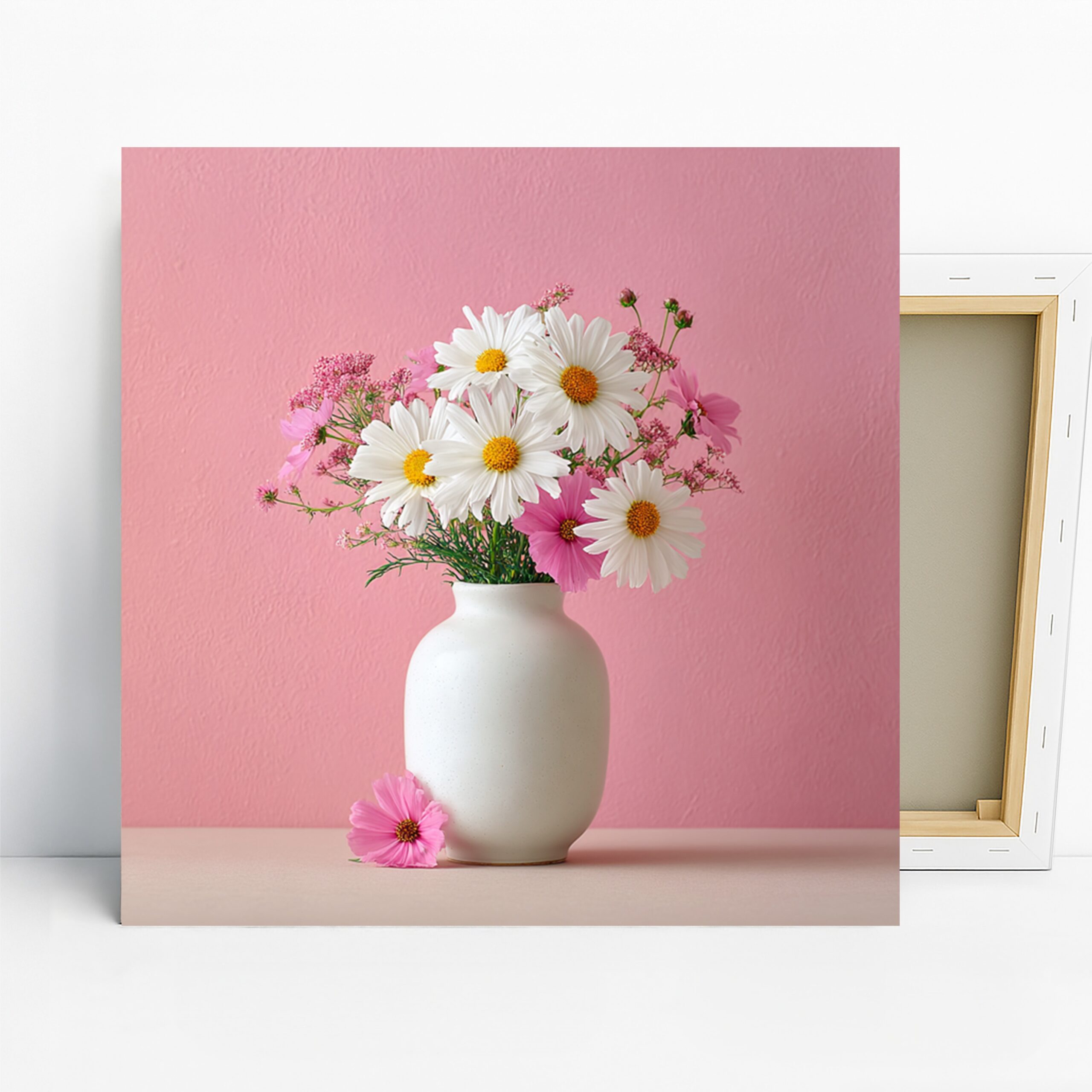 Daisy Bouquet Art, Canvas or Poster, Floral Nature Decor, Living Room Bedroom Office Wall Art, Pink White Yellow Green Fresh Spring