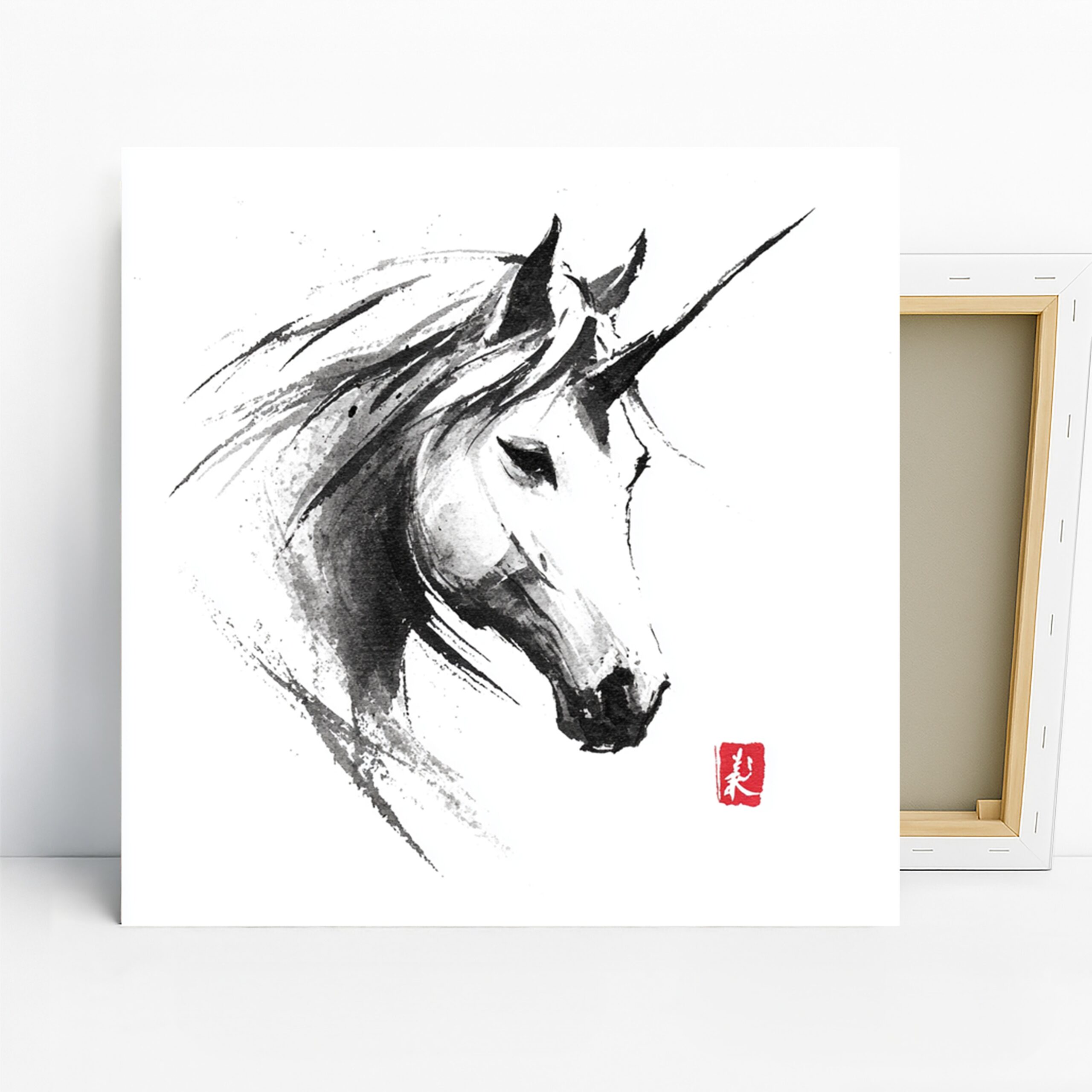 Unicorn Art, Canvas or Poster, Contemporary Minimalist Decor, Living Room Bedroom Office Nursery Wall Art, Black White Grey Colors