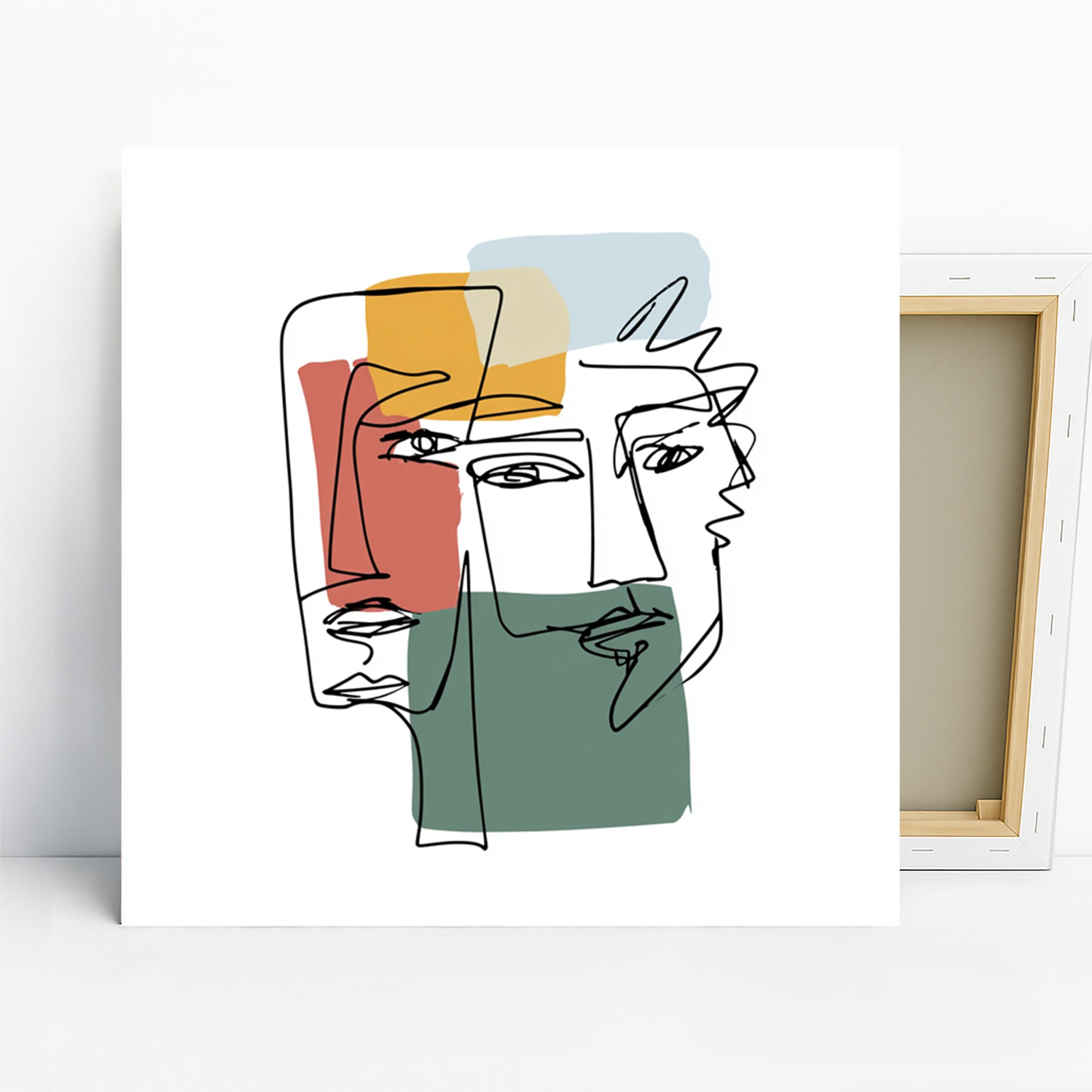 Geometric Face Line Art, Canvas or Poster, Abstract Minimalist Decor, Living Room Bedroom Office Wall Art, Orange Blue Green White