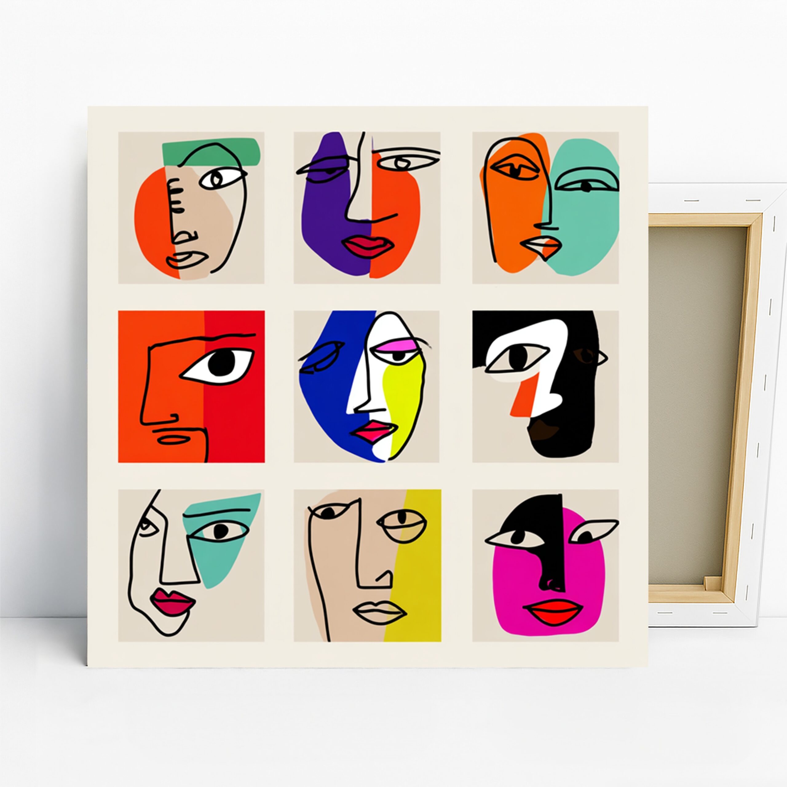 Colorful Faces Art, Canvas or Poster, Abstract Pop Art Decor, Living Room Bedroom Office Wall Art, Orange Purple Blue Green, Minimalist Art