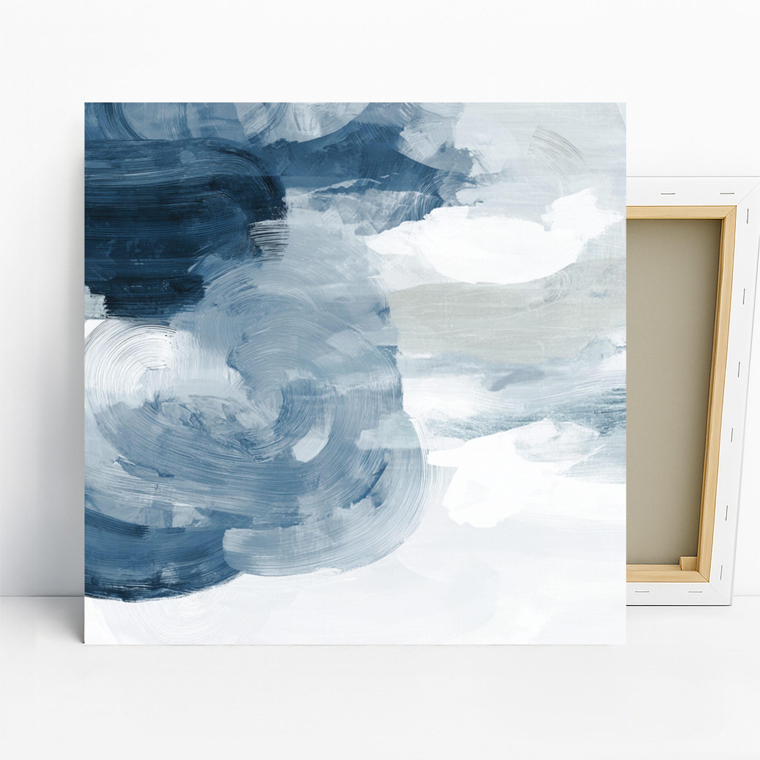 Stormy Seas Art, Canvas or Poster, Abstract Coastal Minimalist Decor, Bathroom Office Living Room Bedroom Wall Art, Blue White Grey Navy