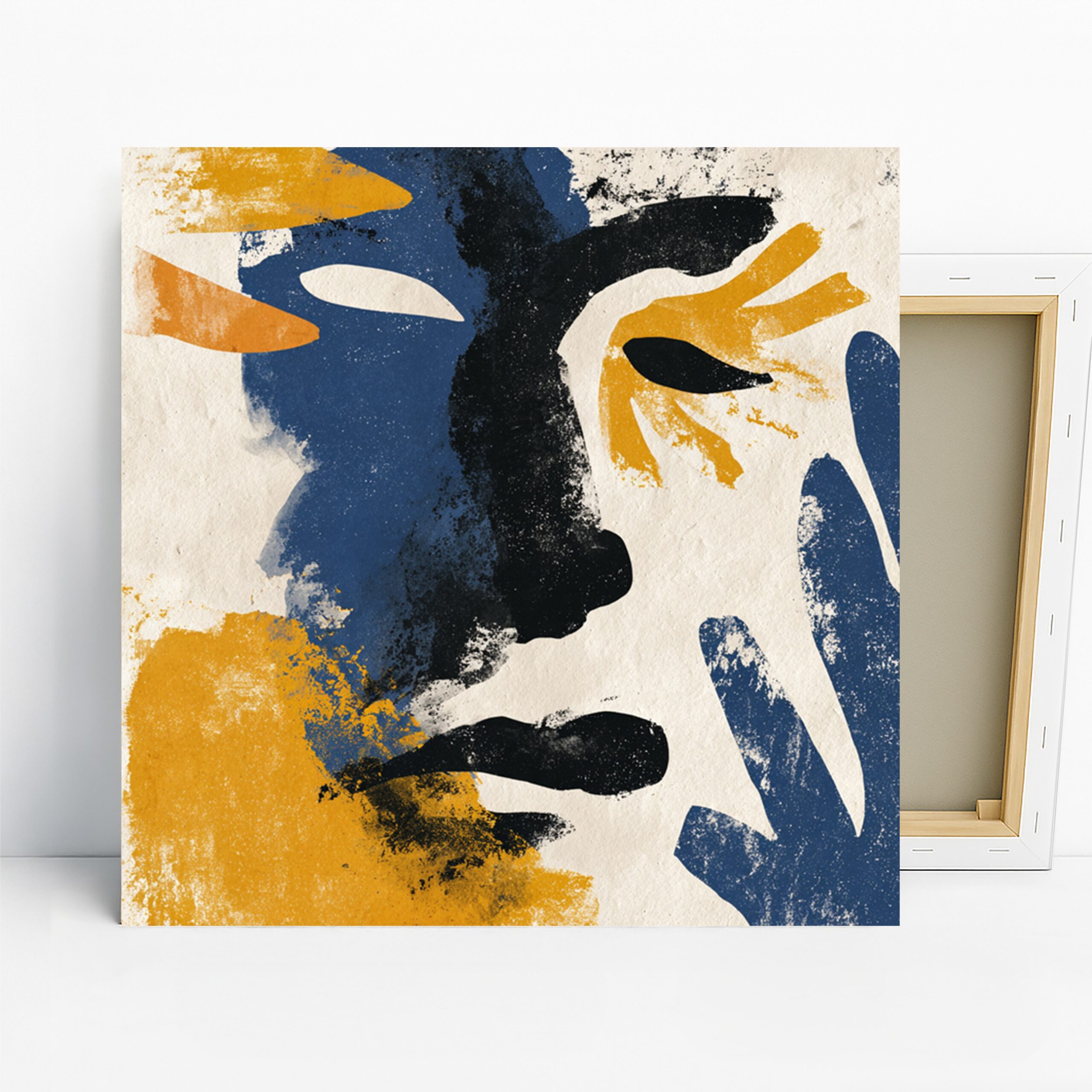 Abstract Brushstroke Art, Canvas or Poster, Contemporary Minimalist Decor, Living Room Office Bedroom Wall Art, Blue Yellow Black and White