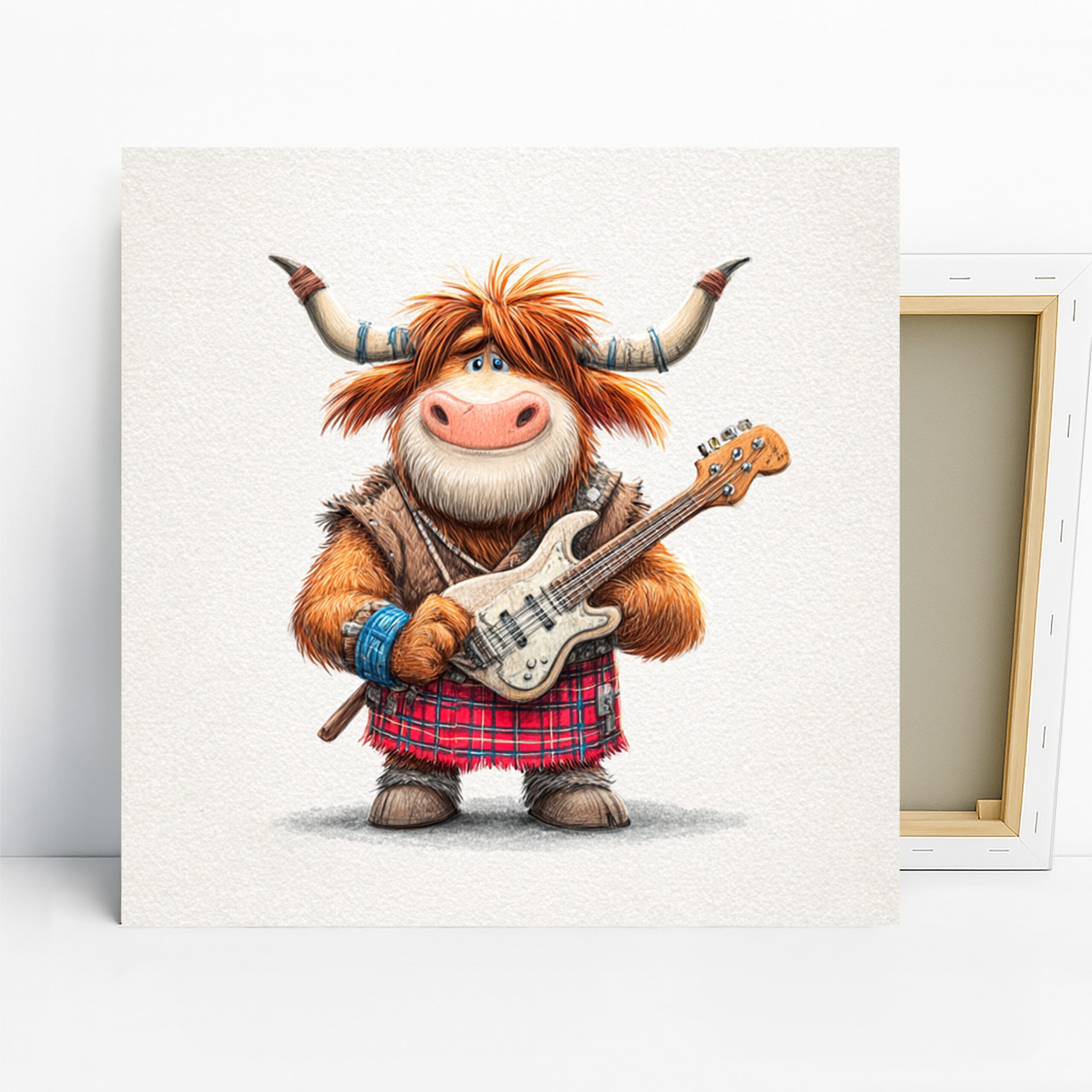 Highland Cow Art, Canvas or Poster, Whimsical Rustic Decor, Living Room Game Room Children’s Room Office Wall Art, Orange Red Brown