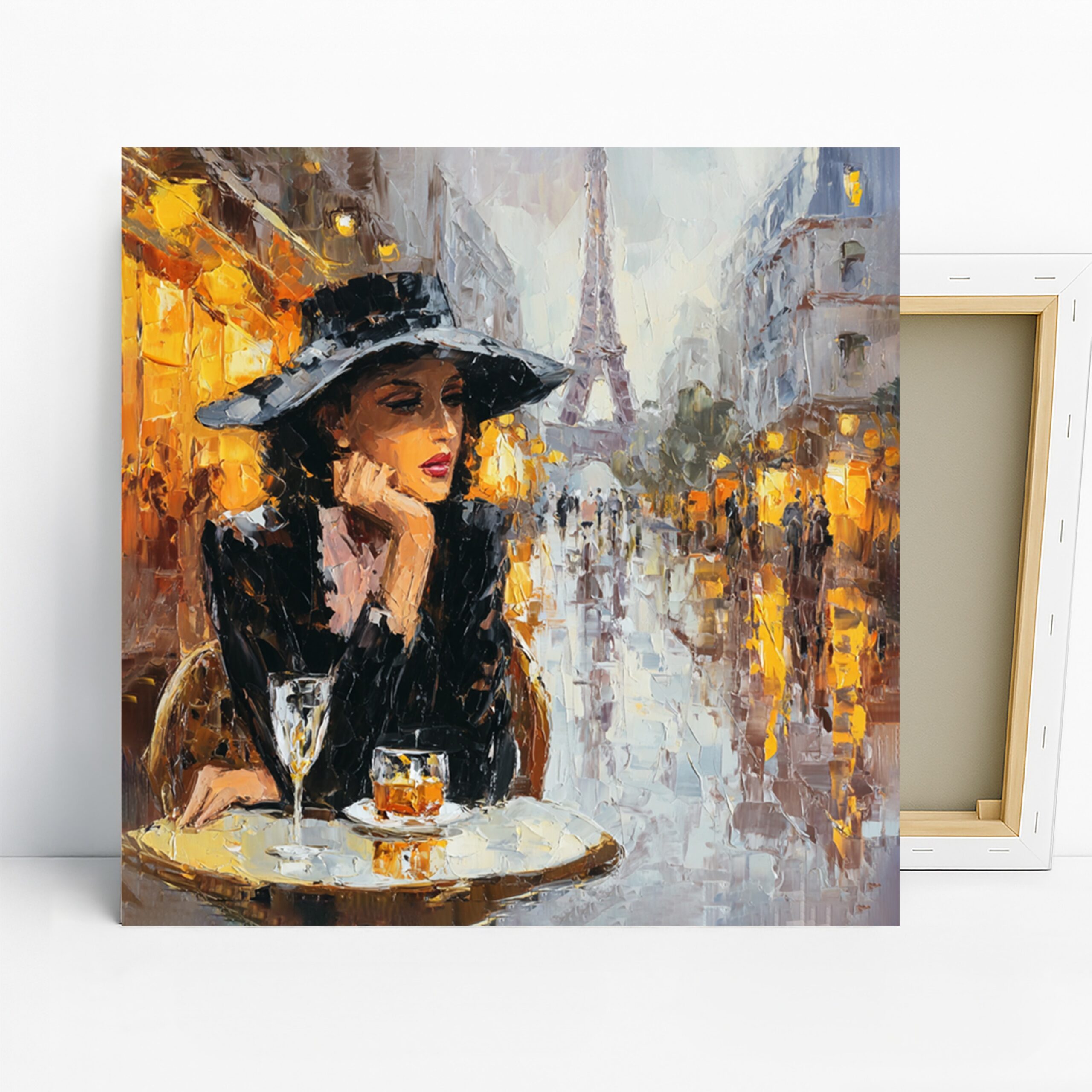 Parisian Cafe Elegance Art, Canvas or Poster, Vintage Glamorous Decor, Living Room Dining Room Bedroom Wall Art, Black Yellow White Gray