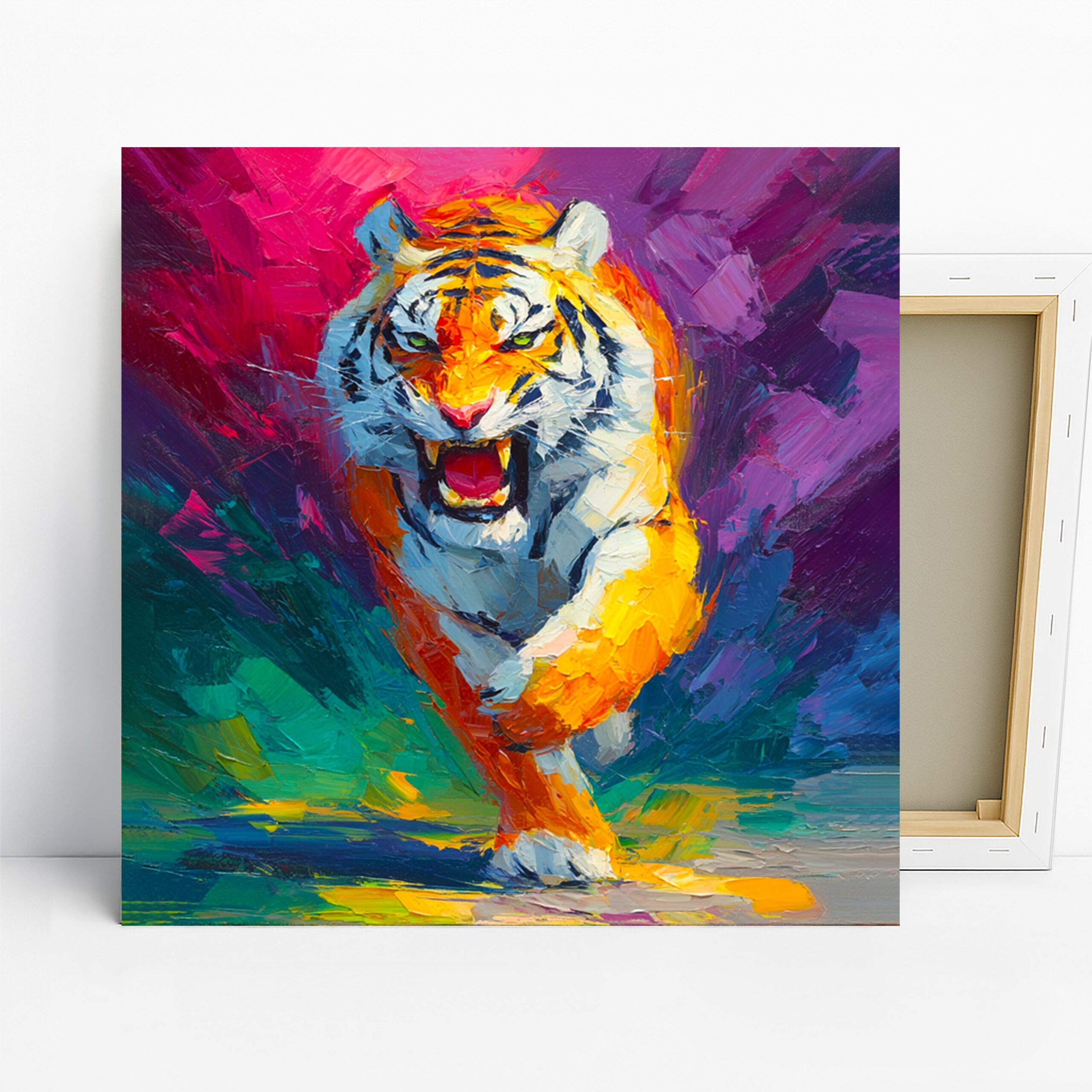 Tiger Art, Canvas or Poster, Contemporary Animal Decor, Living Room Office Bedroom Game Room Wall Art, Orange Purple Blue Green