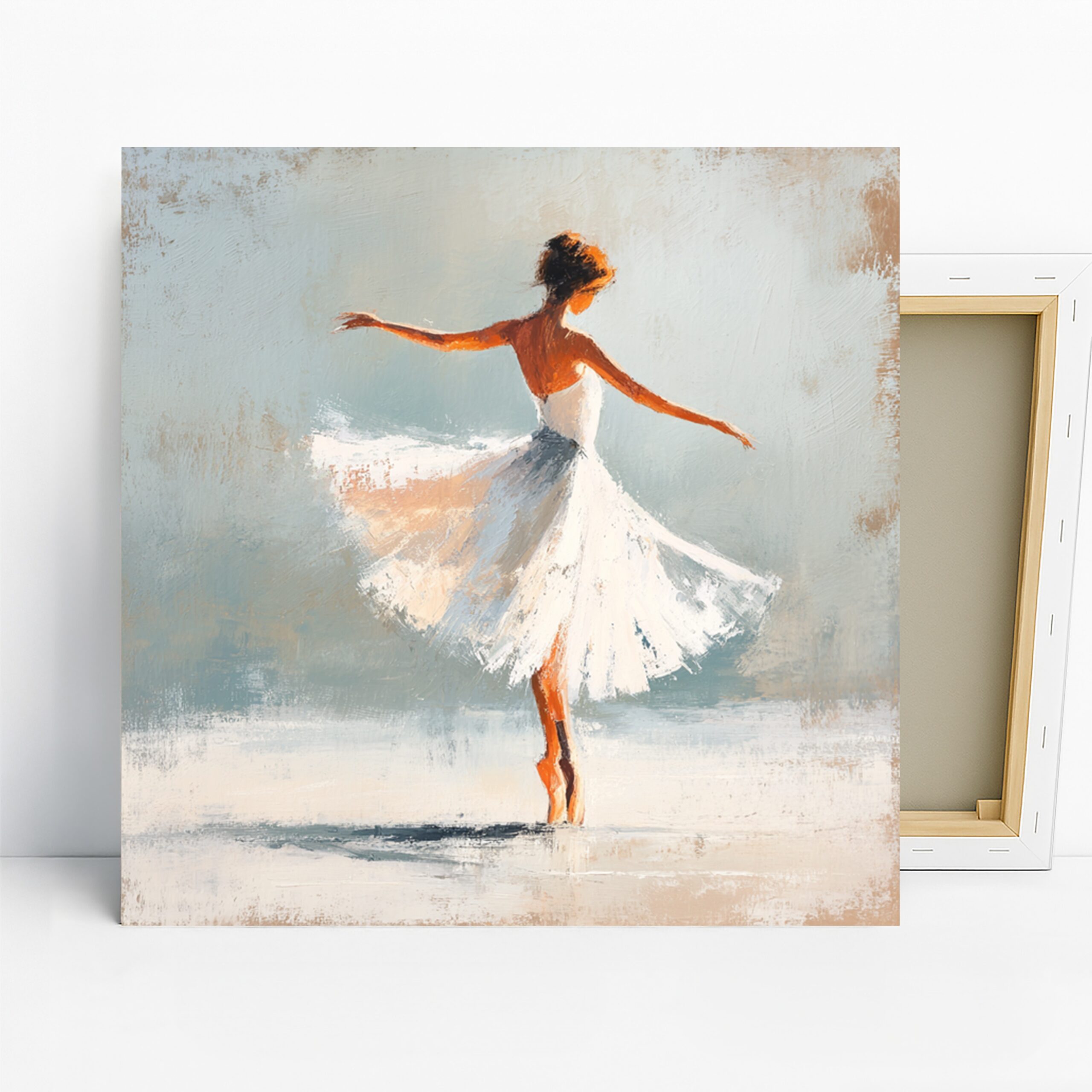 Ballerina Art, Canvas or Poster, Contemporary Minimalist Decor, Living Room Bedroom Dance Studio Wall Art, White Orange Blue Colors