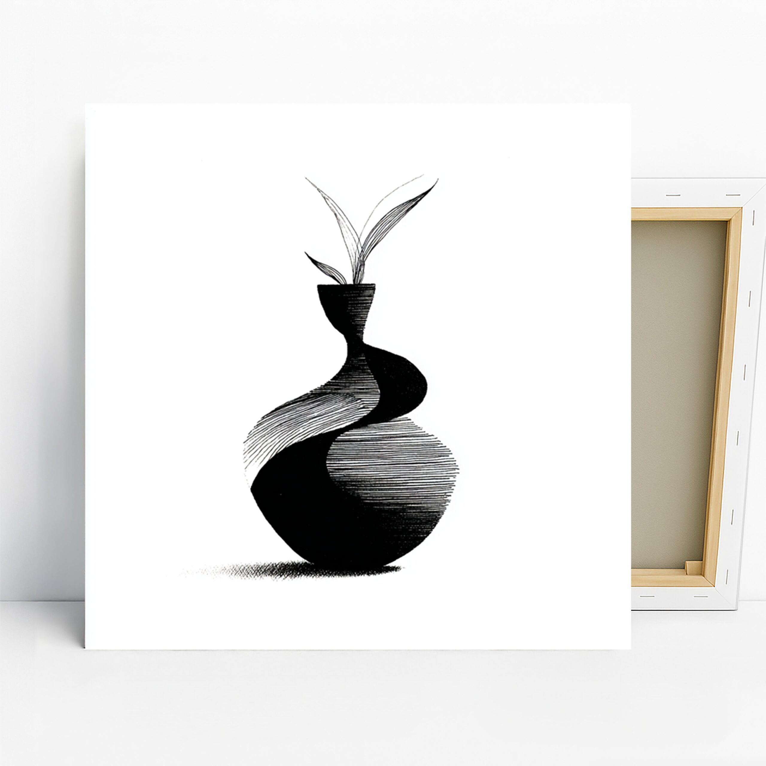 Elegant Vase Plant Art, Canvas or Poster, Minimalism Contemporary Decor, Living Room Office Bedroom Dining Room Wall Art, Black and White