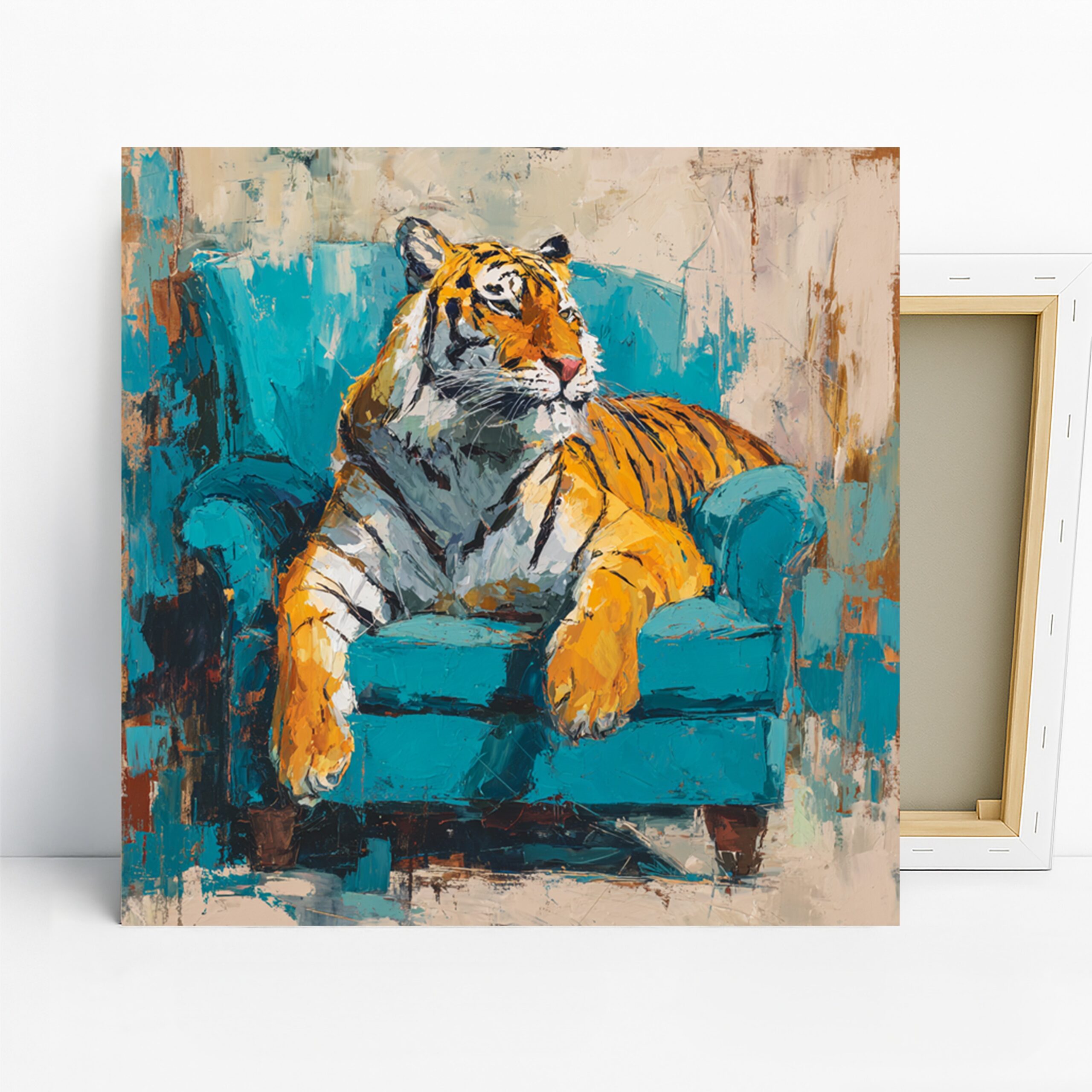 Tiger Art, Canvas or Poster, Contemporary Eclectic Decor, Living Room Office Game Room Wall Art, Orange Turquoise White