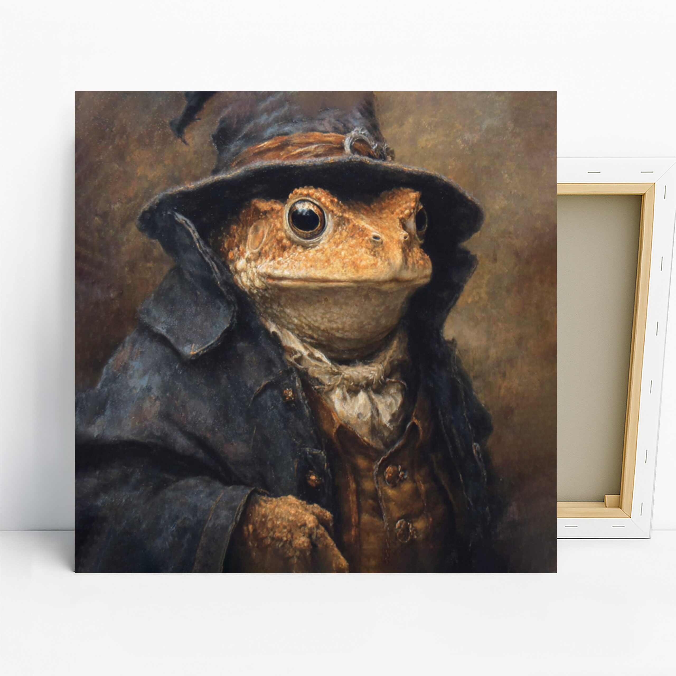 Dapper Toad Art, Canvas or Poster, Whimsical Vintage Rustic Decor, Living Room Office Library Game Room Wall Art, Brown Orange Black