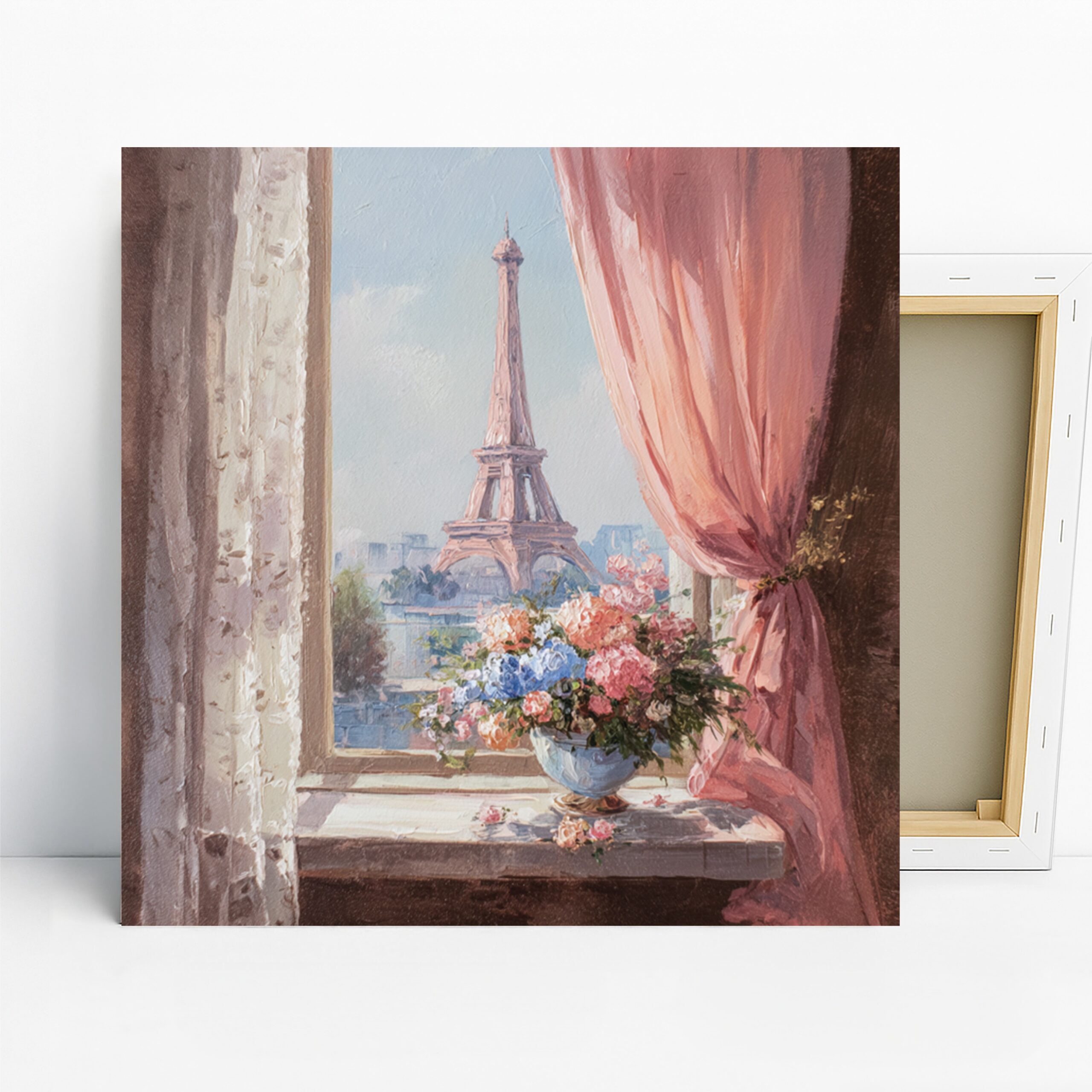 Paris Eiffel Tower Art, Canvas or Poster, Impressionism French Country Decor, Living Room Bedroom Dining Room Wall Art,Pink Blue White Green