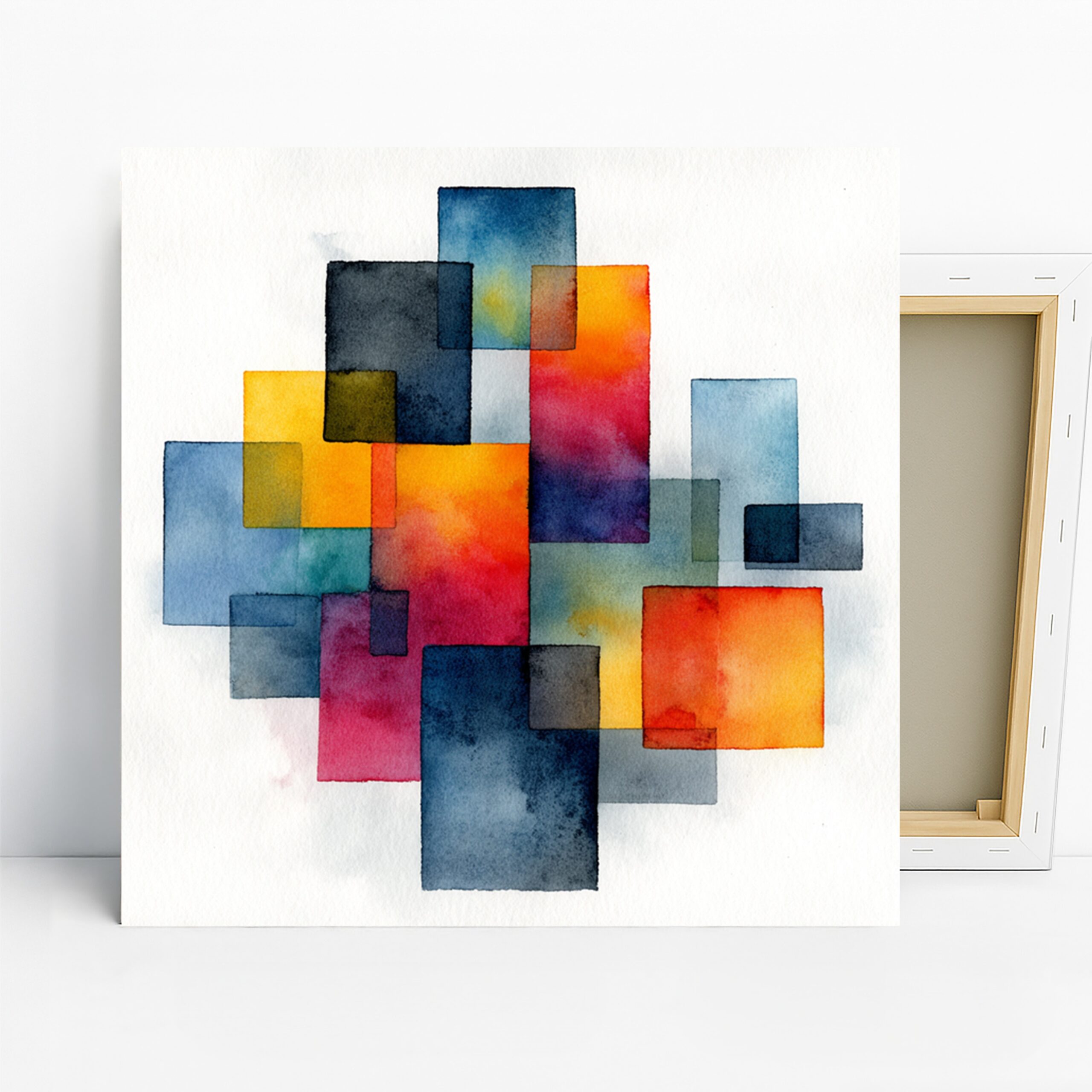 Colorful Geometric Squares Art, Canvas or Poster, Abstract Contemporary Decor, Living Room Office Bedroom Wall Art, Blue Orange Yellow Red