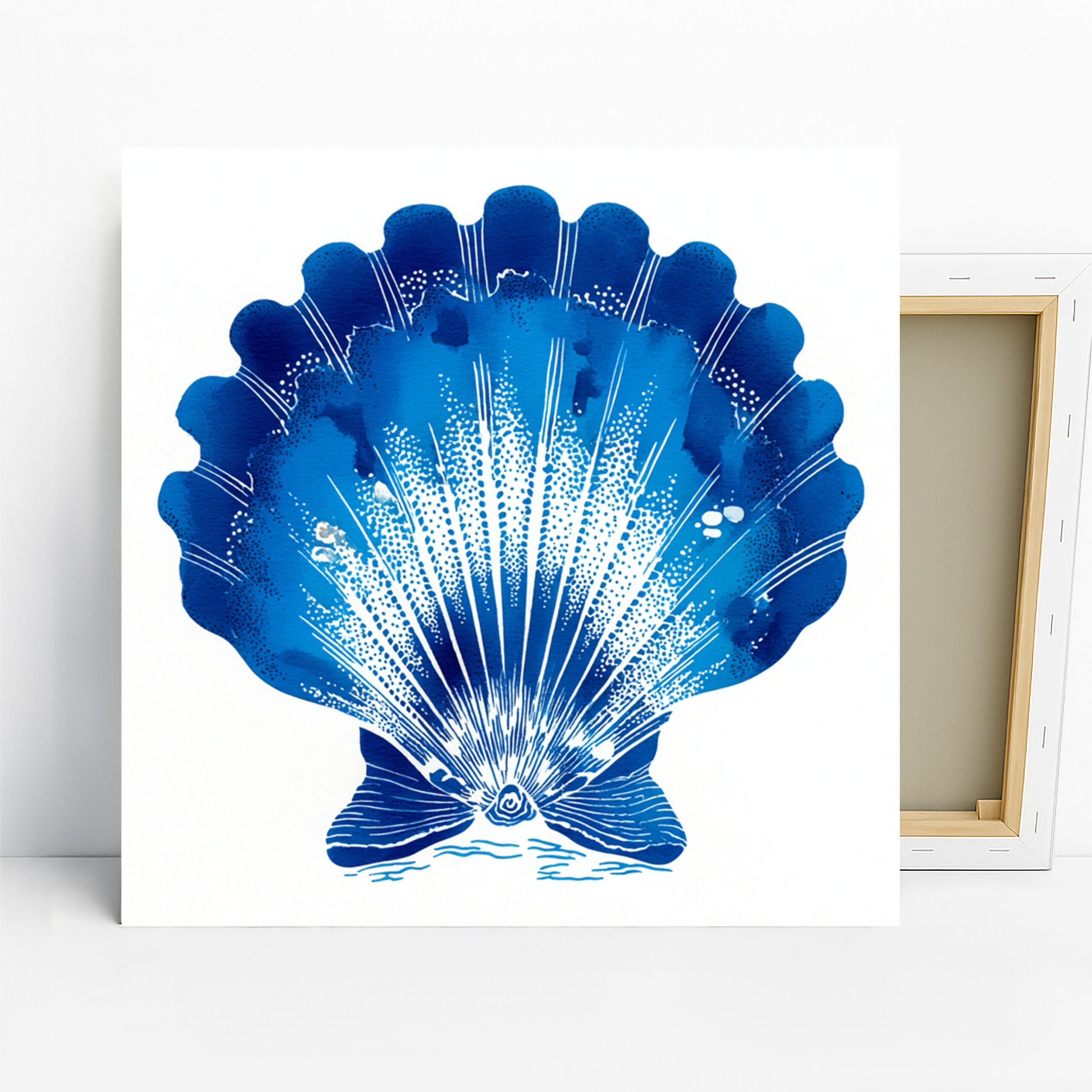 Blue Scallop Art, Canvas or Poster, Contemporary Coastal Decor, Bathroom Bedroom Living Room Dining Room Wall Art, Blue White Navy
