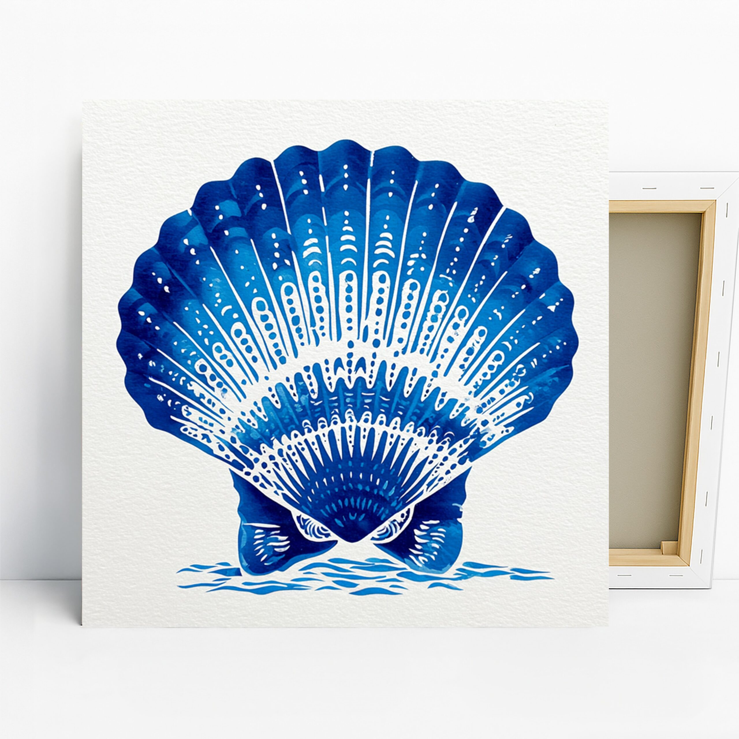 Blue Seashell Art, Canvas or Poster, Nature Coastal Decor, Bathroom Bedroom Living Room Beach House Wall Art, Blue White Navy