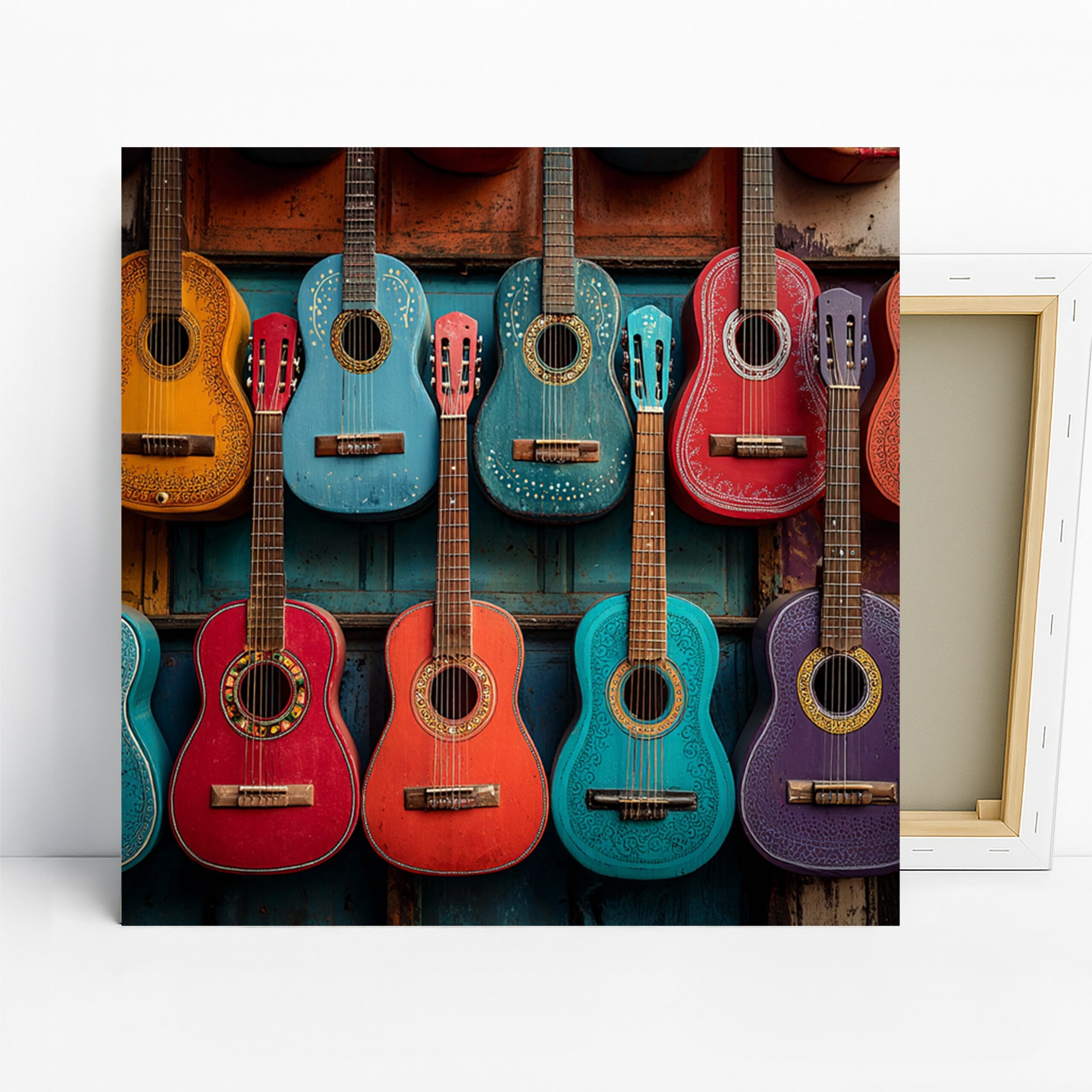 Colorful Guitar Art, Canvas or Poster, Vintage Retro Bohemian Decor, Living Room Music Room Home Office Wall Art, Blue Red Yellow Turquoise