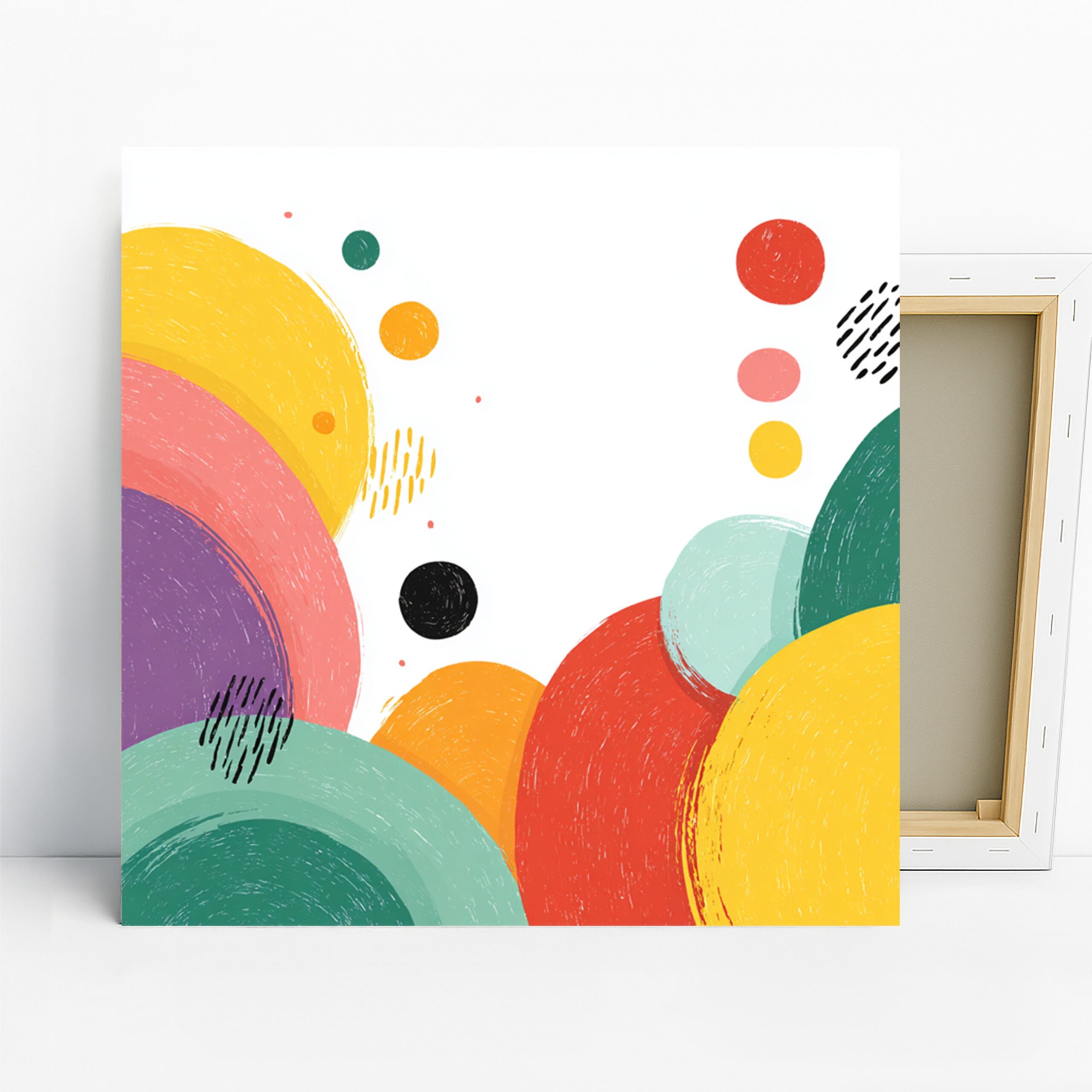 Colorful Circles Abstract Art, Canvas or Poster, Modern Minimalist Decor, Living Room Office Bedroom Wall Art, Yellow Red Purple Green