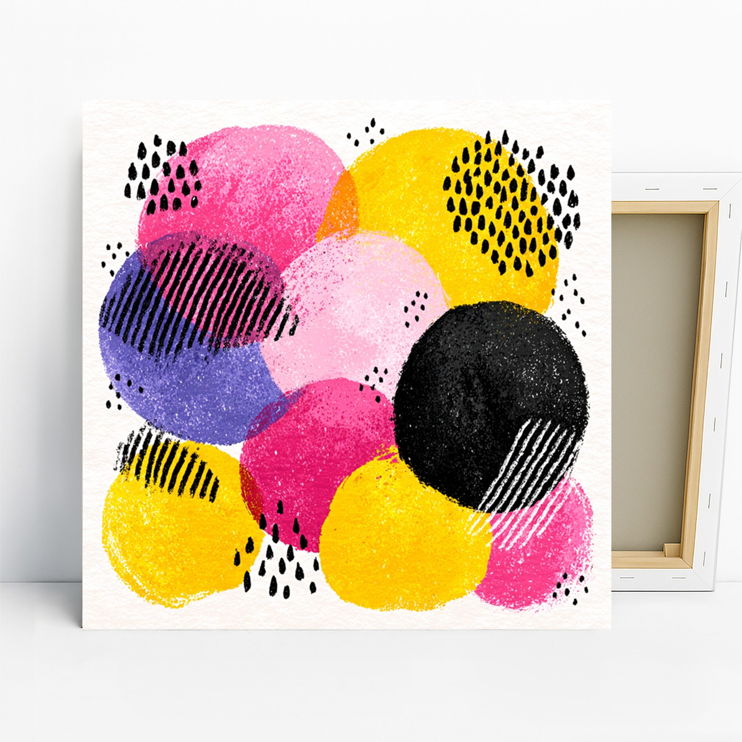 Vibrant Circles Art, Canvas or Poster, Modern Minimalist Scandinavian Decor, Living Room Bedroom Nursery Wall Art, Pink Yellow Black Purple