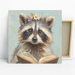 Raccoon Reading Book Art