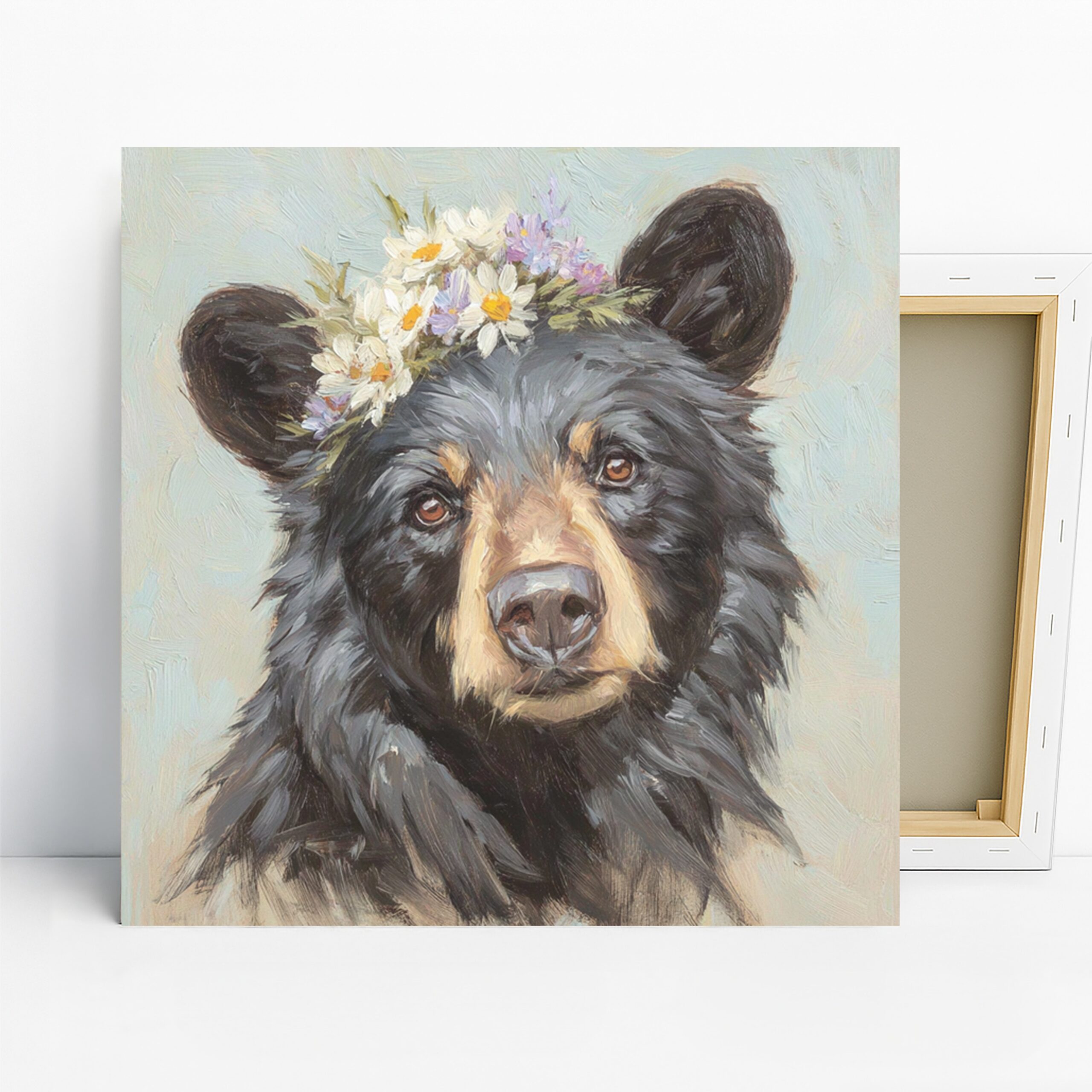 Bear Art, Canvas or Poster, Whimsical Rustic Decor, Living Room Bedroom Children’s Room Wall Art, Black Brown White Green