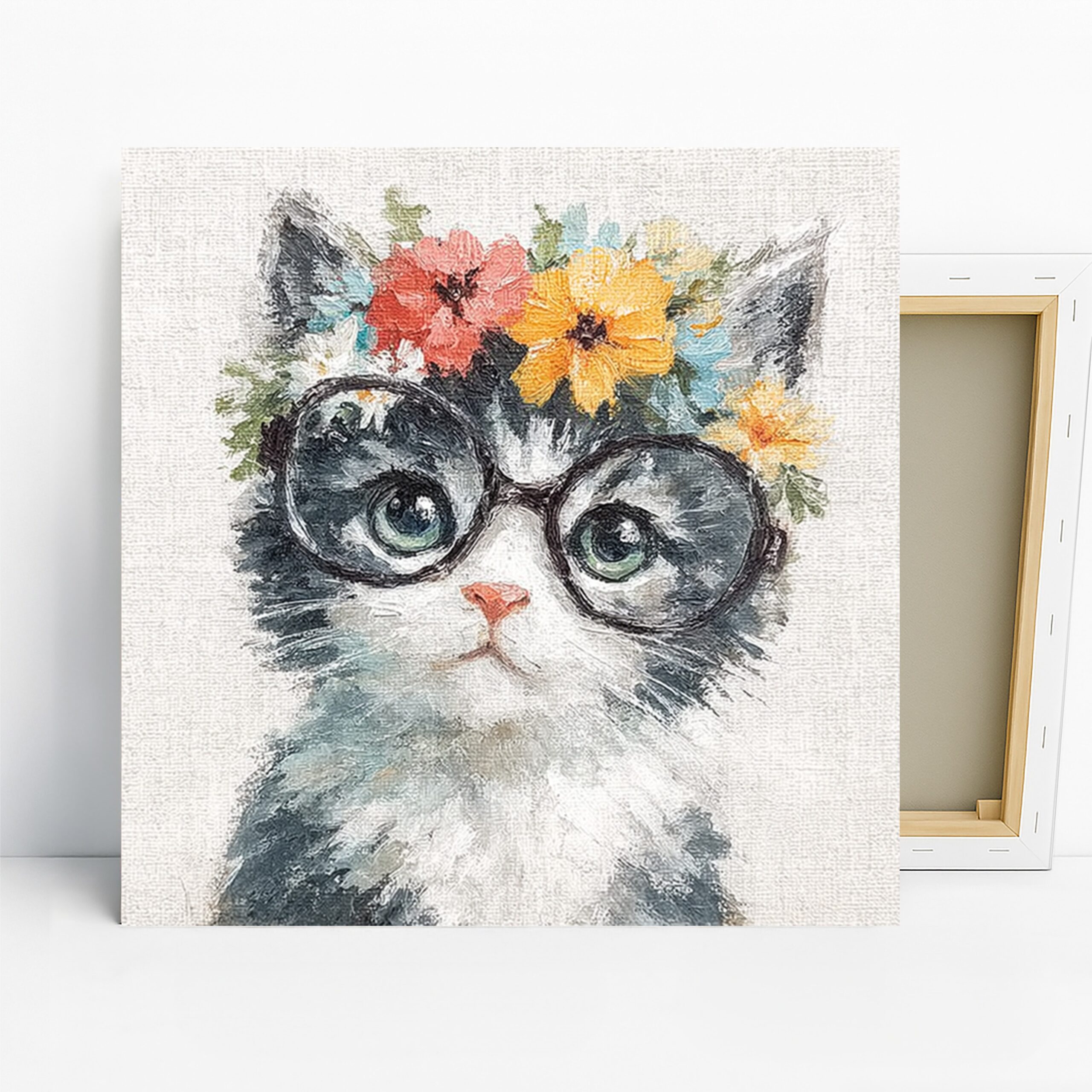 Cat Art, Canvas or Poster, Whimsical Animal Contemporary Decor, Living Room Bedroom Office Children’s Room Wall Art, Black White Yellow Red