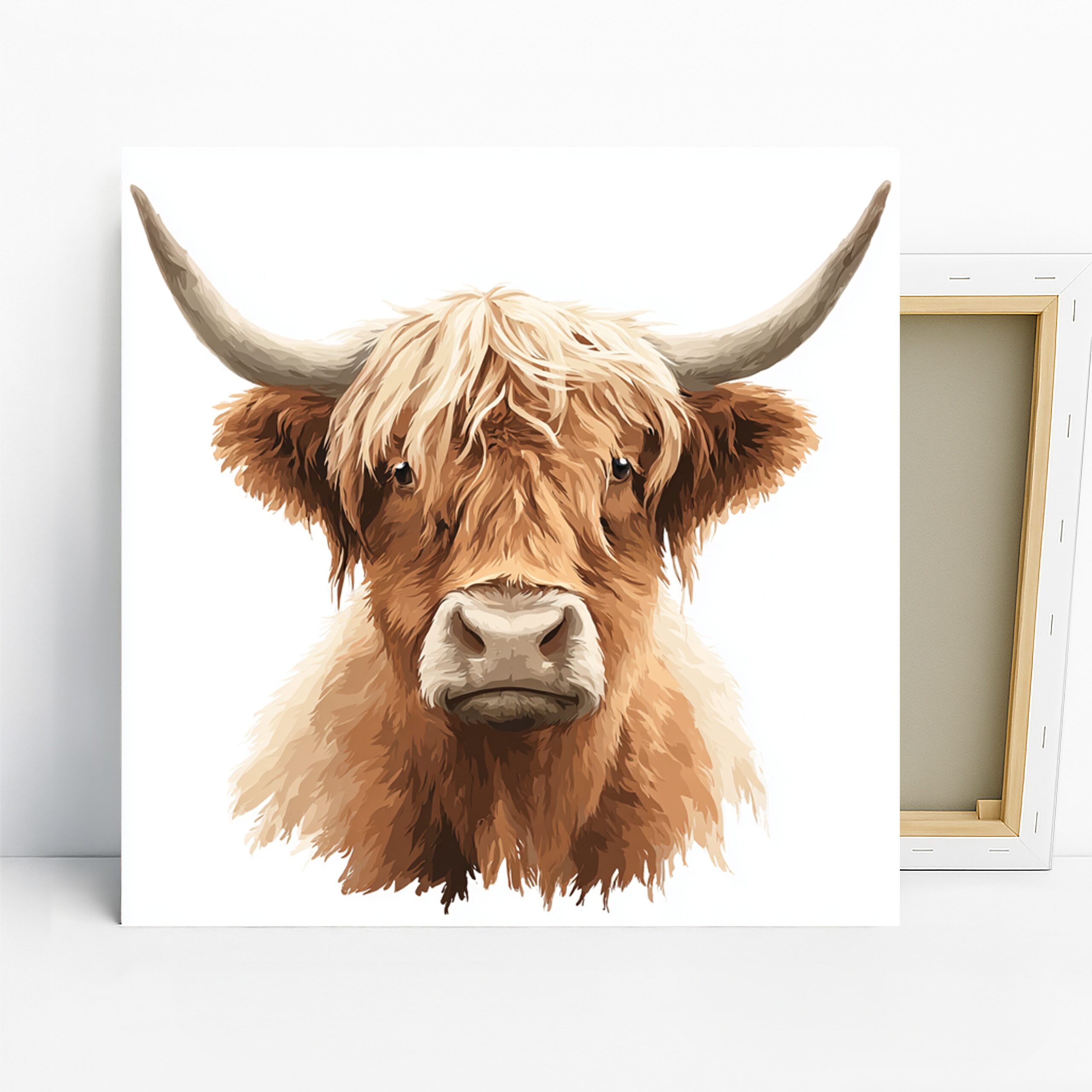 Highland Cow Art, Canvas or Poster, Animal Nature Rustic Decor, Living Room Bedroom Dining Room Wall Art, Brown Beige White Colors
