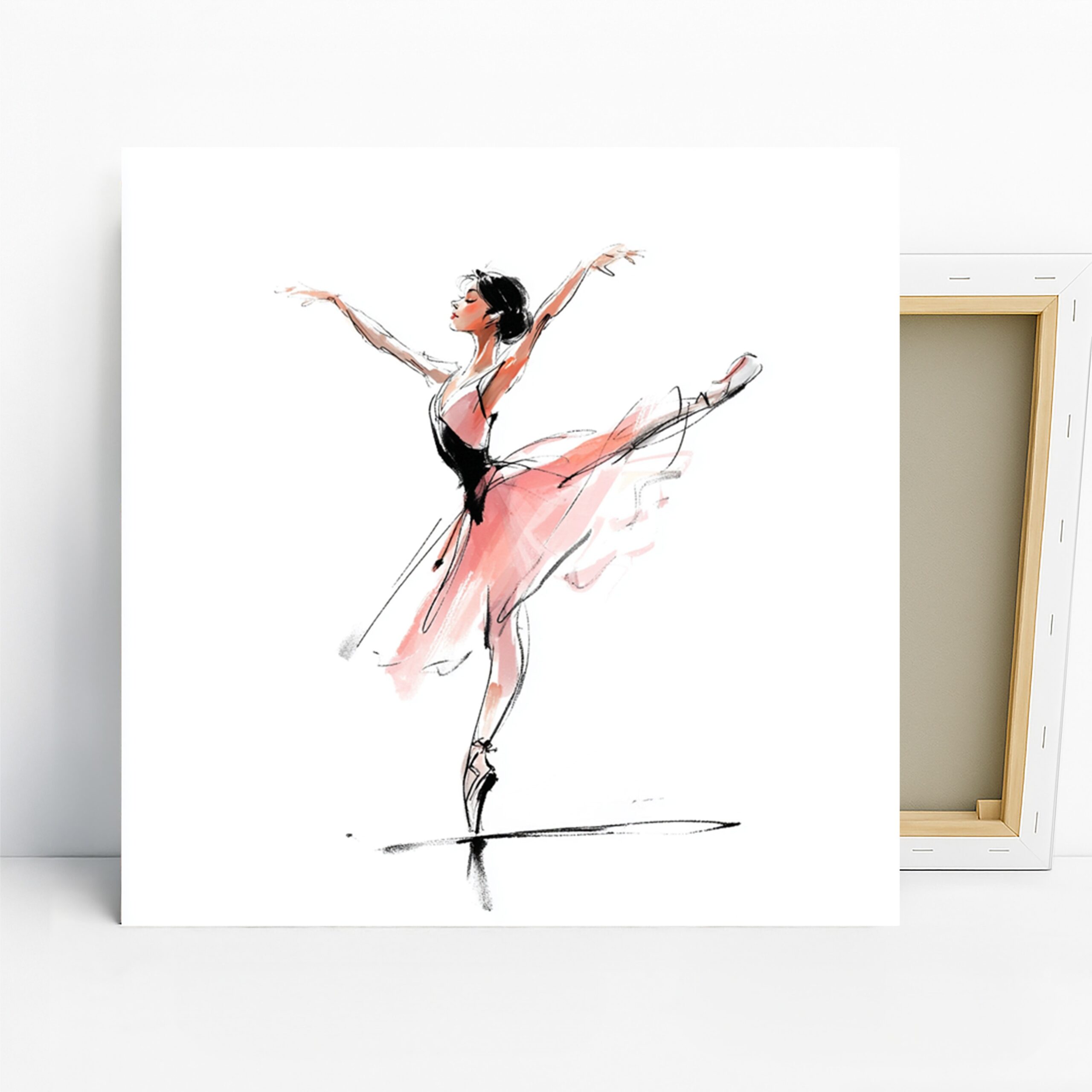 Ballerina Art, Canvas or Poster, Contemporary Whimsical Decor, Living Room Bedroom Office Dance Studio Wall Art, Pink Black White
