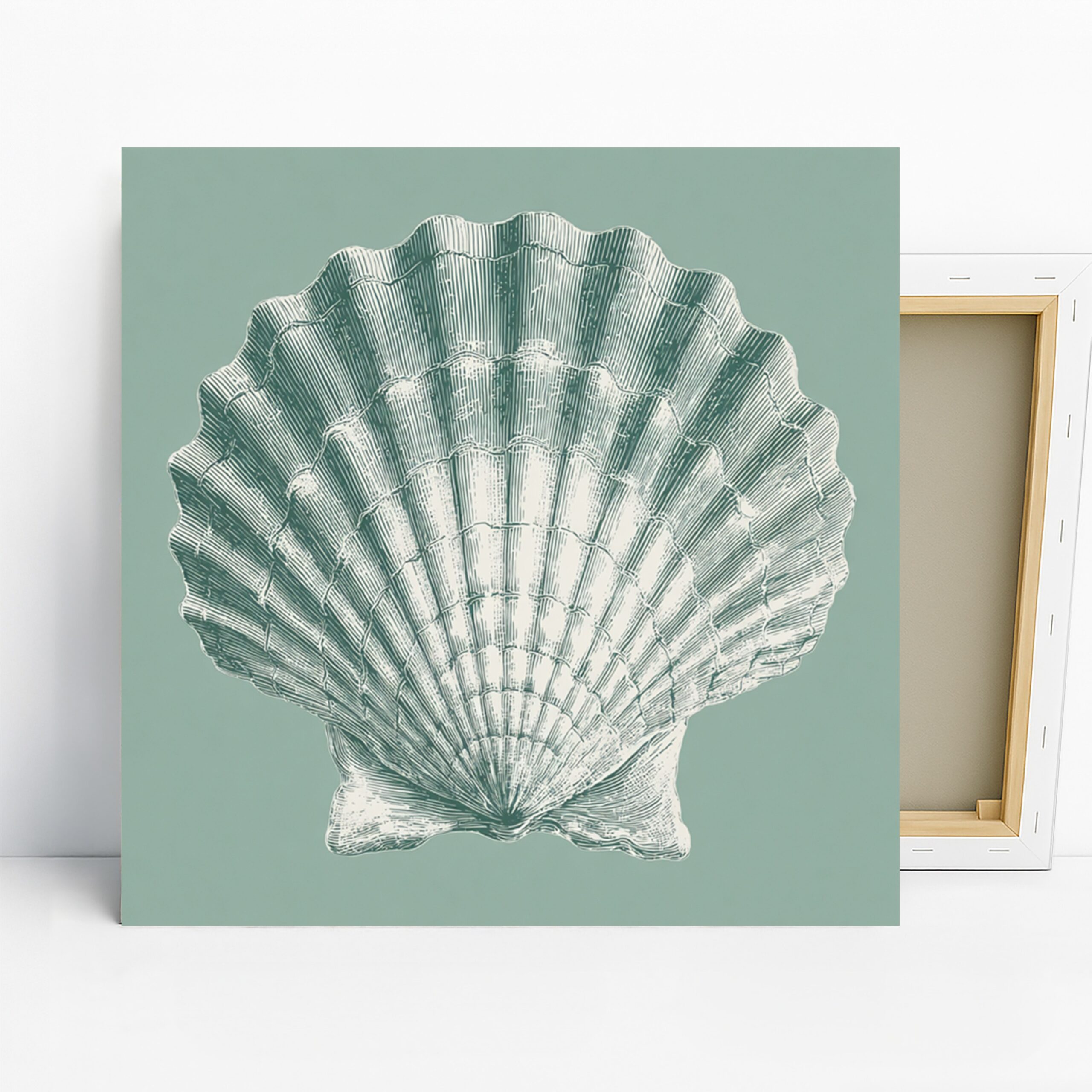 Seashell Art, Canvas or Poster, Vintage Nature Decor, Bathroom Bedroom Living Room Office Wall Art, Green White Teal Coastal Charm