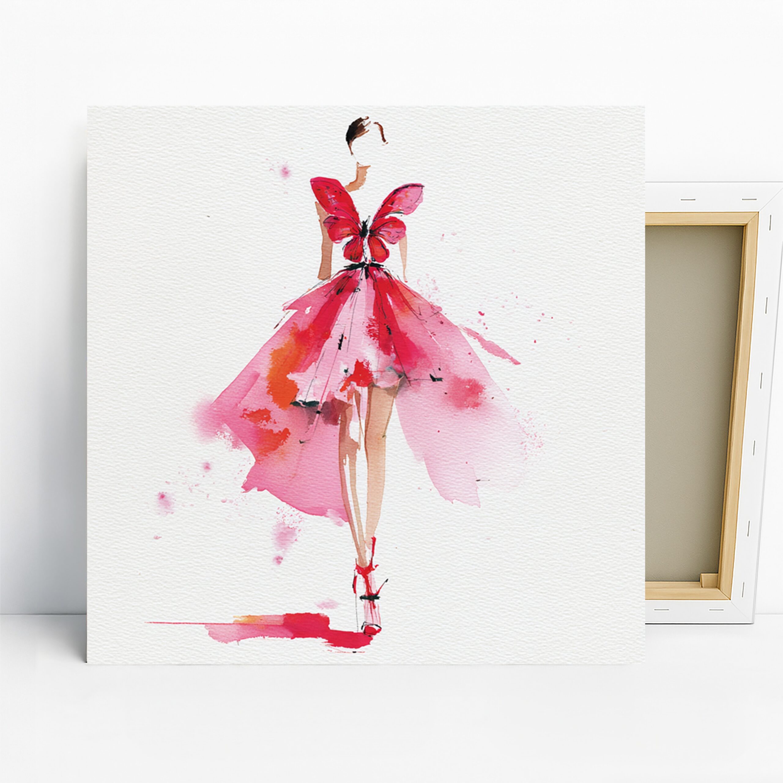 Red Butterfly Dress Art, Canvas or Poster, Contemporary Glam Decor, Bedroom Dressing Room Living Room Office Wall Art, Red Pink White