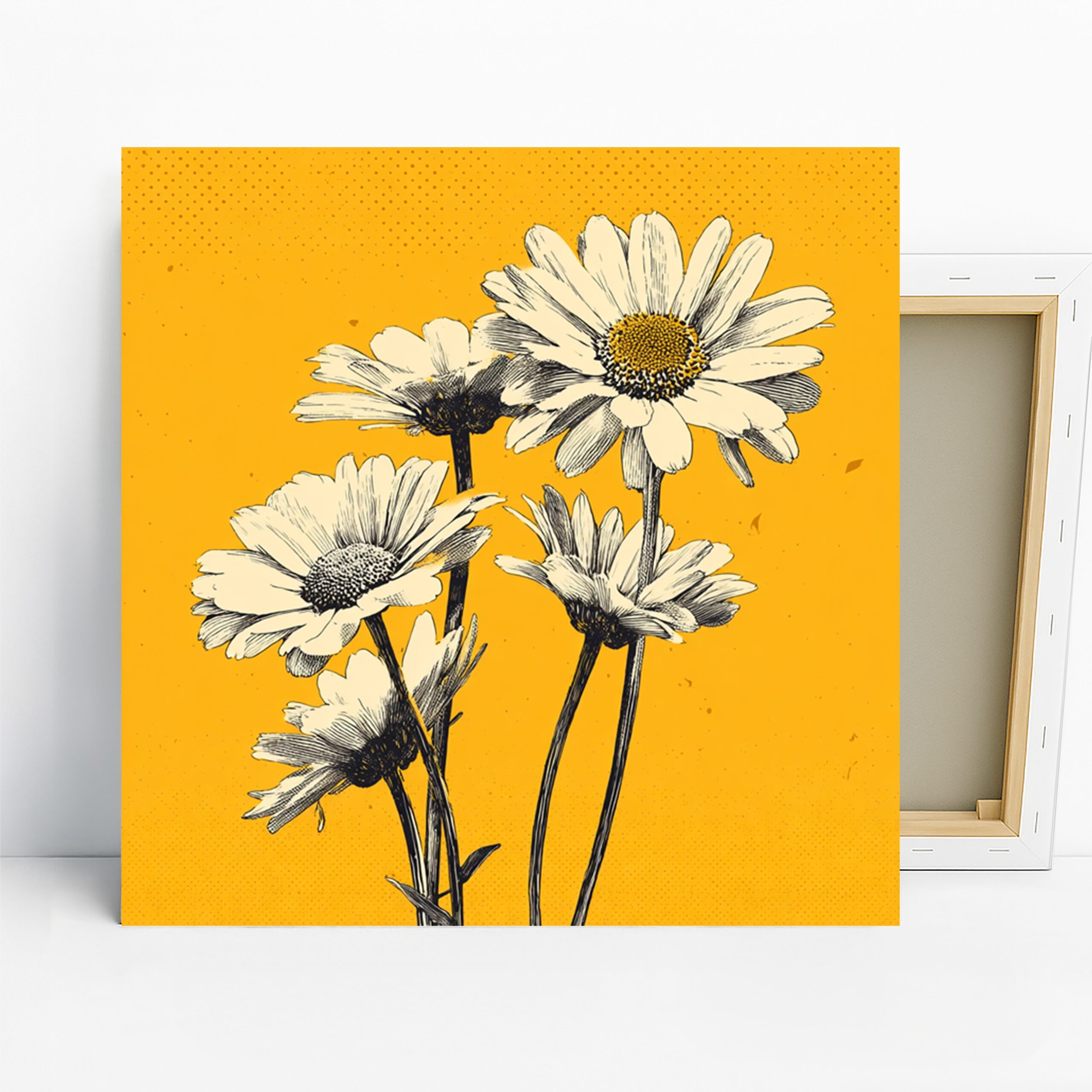 Daisy Flower Art, Canvas or Poster, Vintage Floral Decor, Living Room Bedroom Office Dining Room Wall Art, Yellow White Green Brown