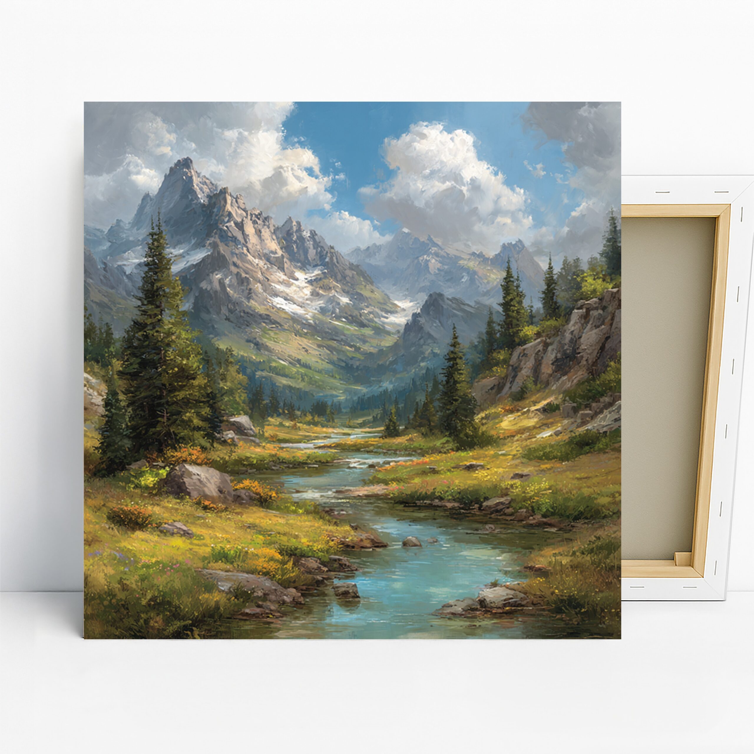 Mountain Stream Art, Canvas or Poster, Nature Contemporary Decor, Living Room Bedroom Office Dining Room Wall Art, Blue Green Brown White