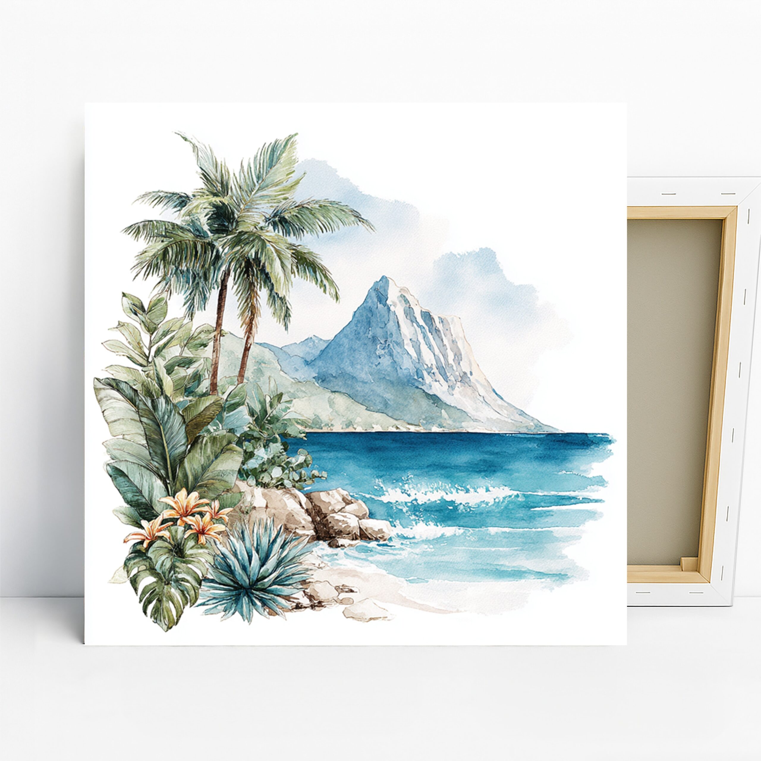 Tropical Paradise Art, Canvas or Poster, Nature Contemporary Decor, Living Room Bedroom Bathroom Office Wall Art, Blue Green White