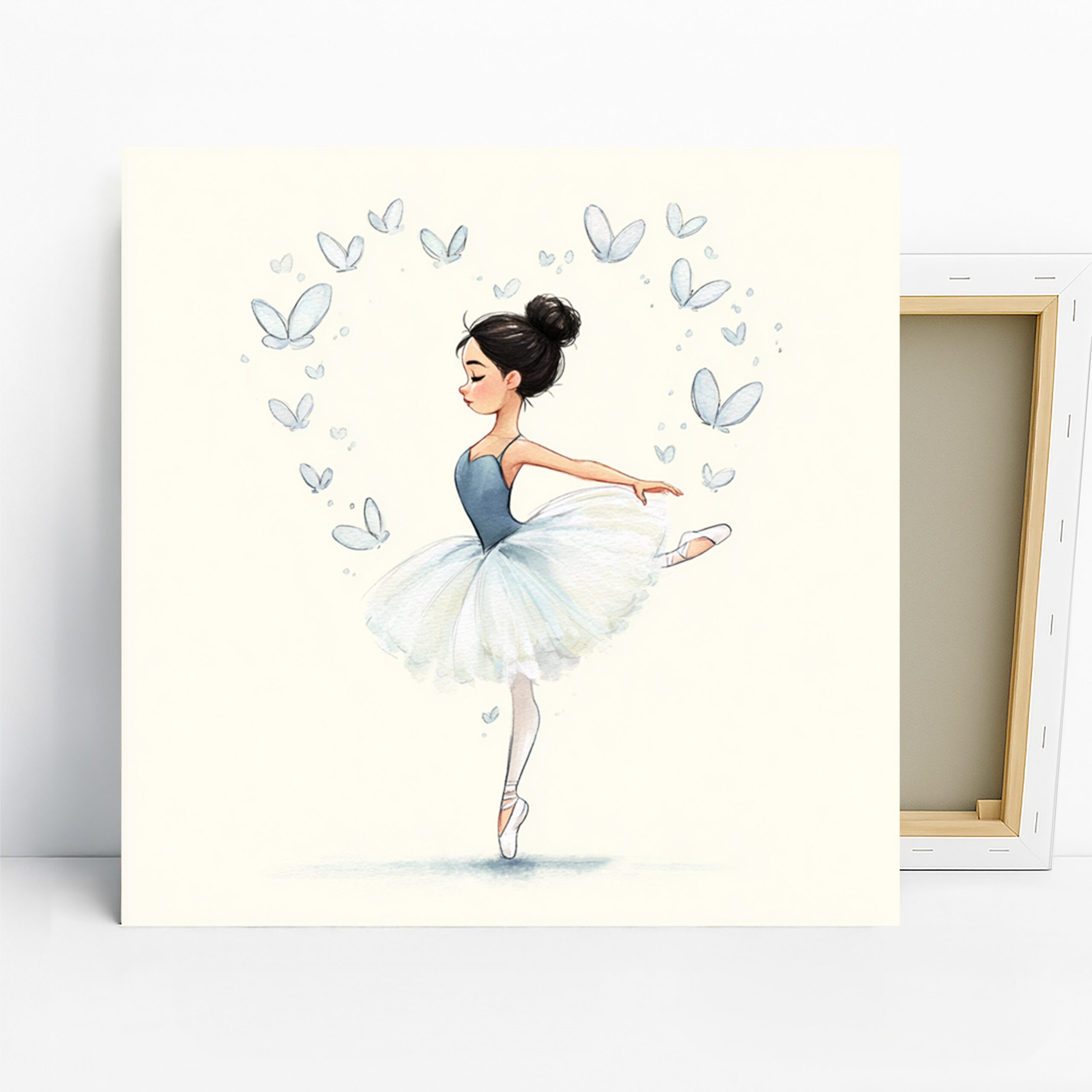Ballerina Butterfly Art, Canvas or Poster, Whimsical Minimalist Decor, Nursery Children Room Bedroom Living Room Wall Art, Blue White Black